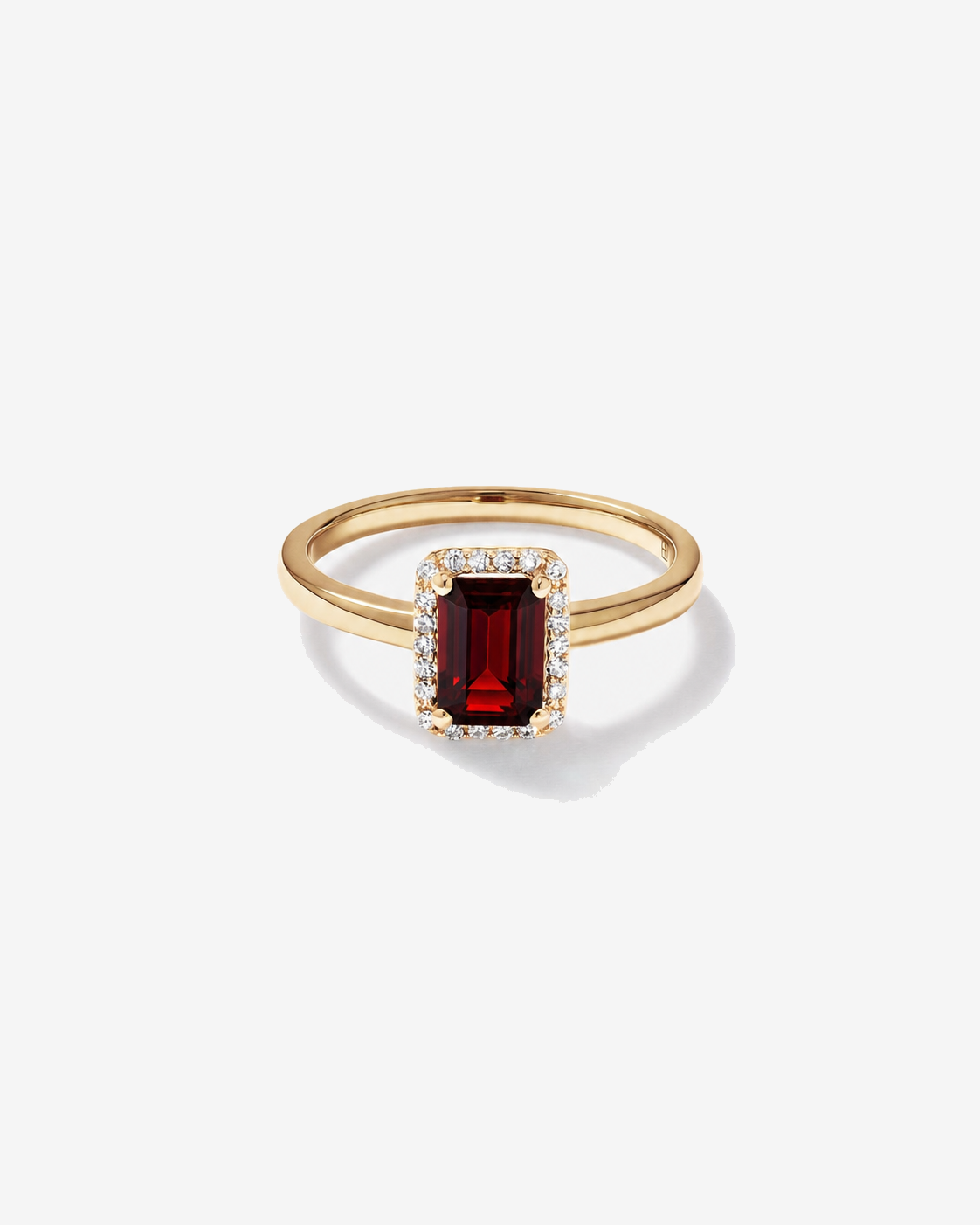 Emerald Cut Garnet and Diamond Halo Ring 10kt Yellow Gold