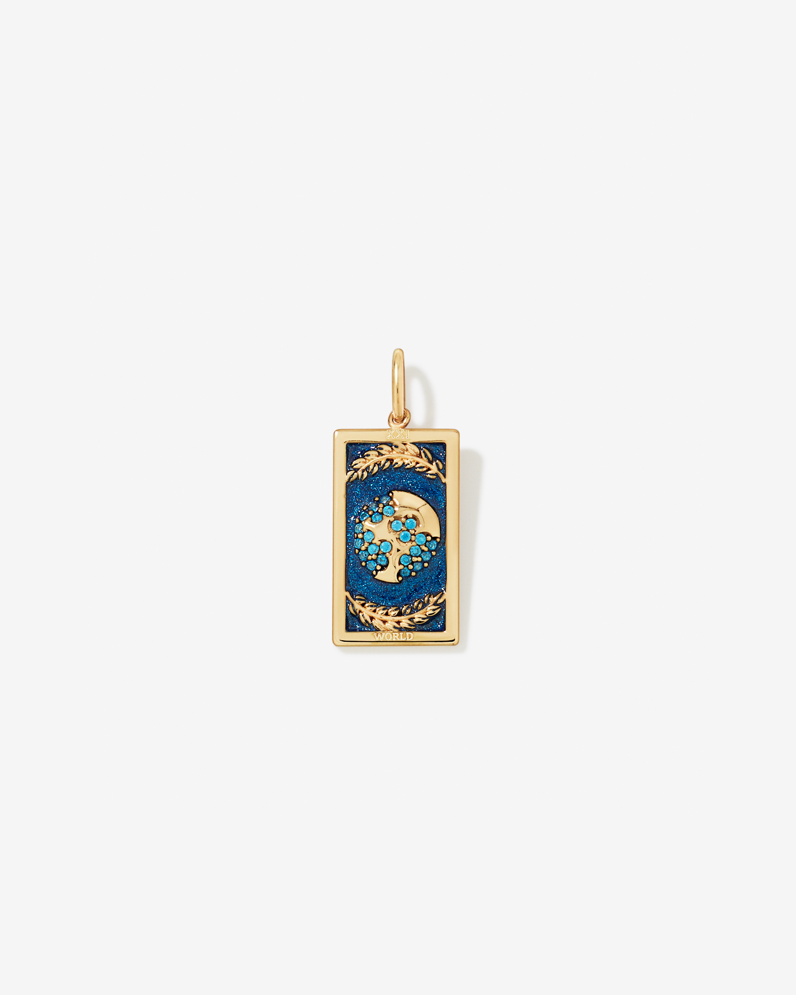 World Tarot Card Pendant with Cubic Zirconia in 18KT Yellow Gold Vermeil