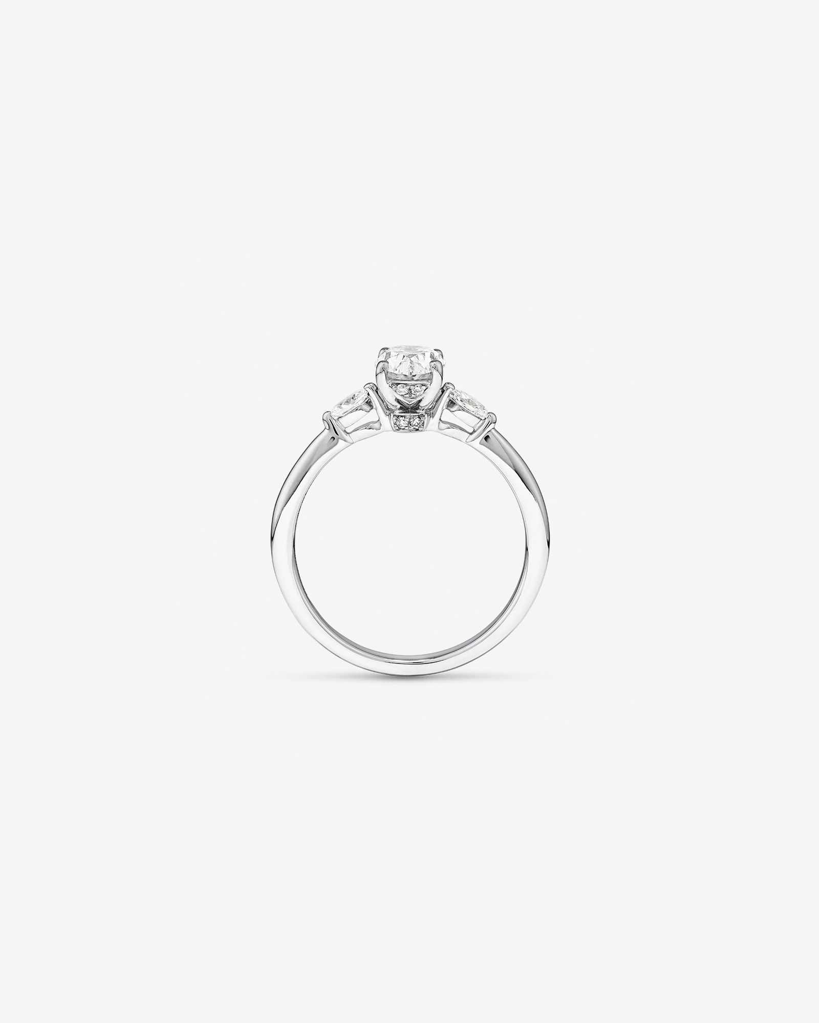 0,77 carat Poids Total Bague de Fiançailles à Trois Pierres en Ovale et Navette en Or Blanc 18kt