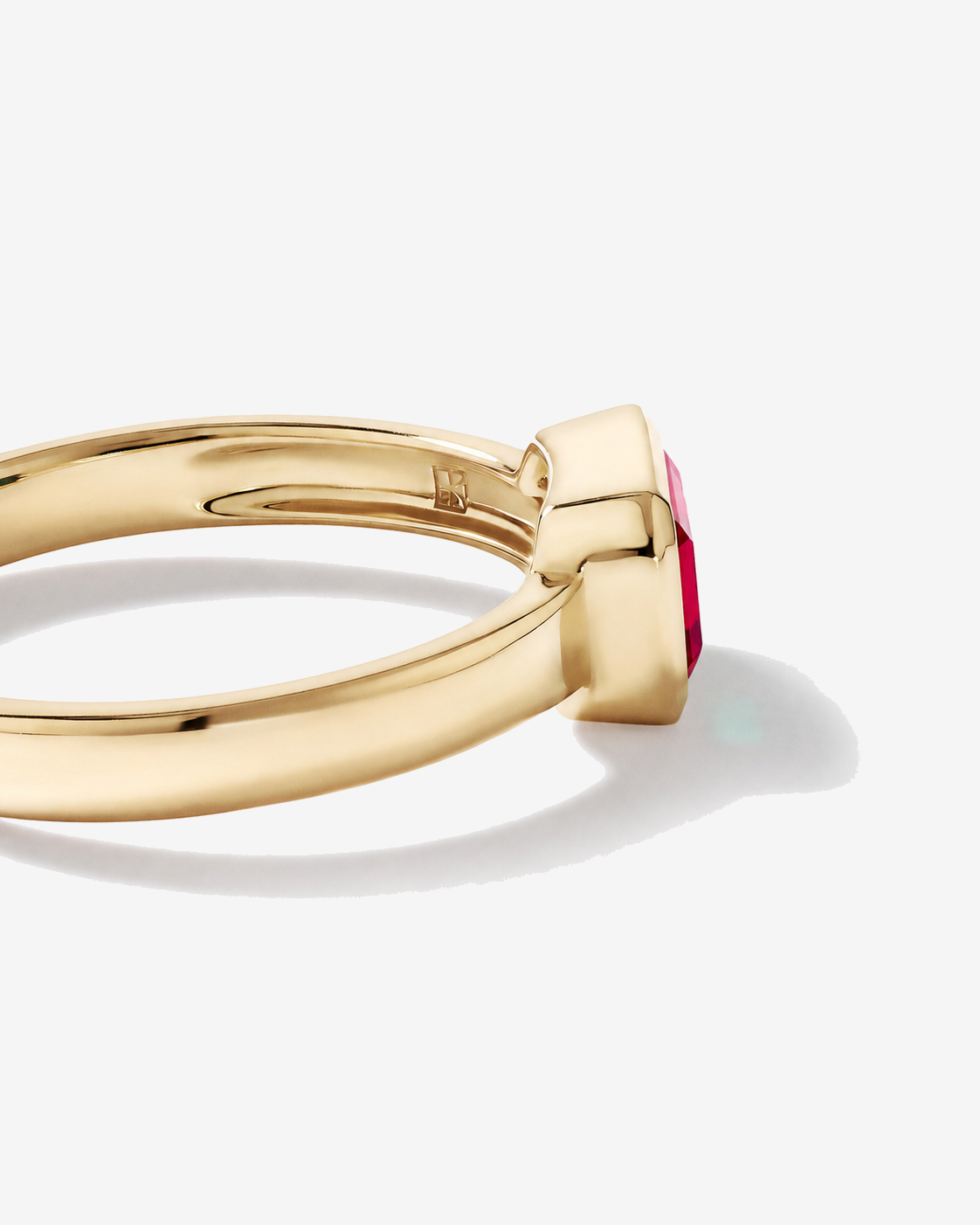 Created Ruby Bezel Ring 10kt Yellow Gold