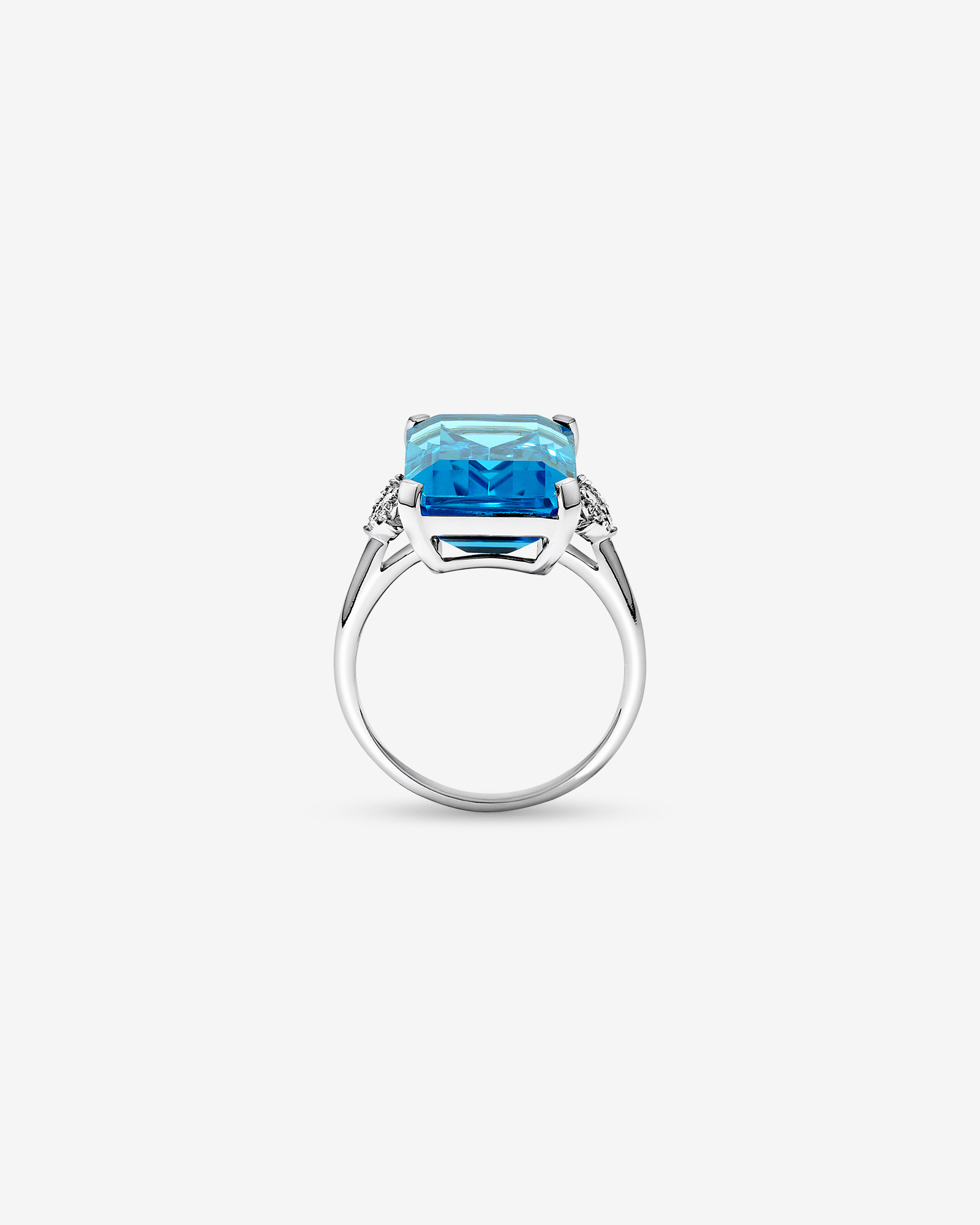 Emerald Cut Swiss Blue Topaz & 0.08 Carat TW Diamond Ring 10kt Gold