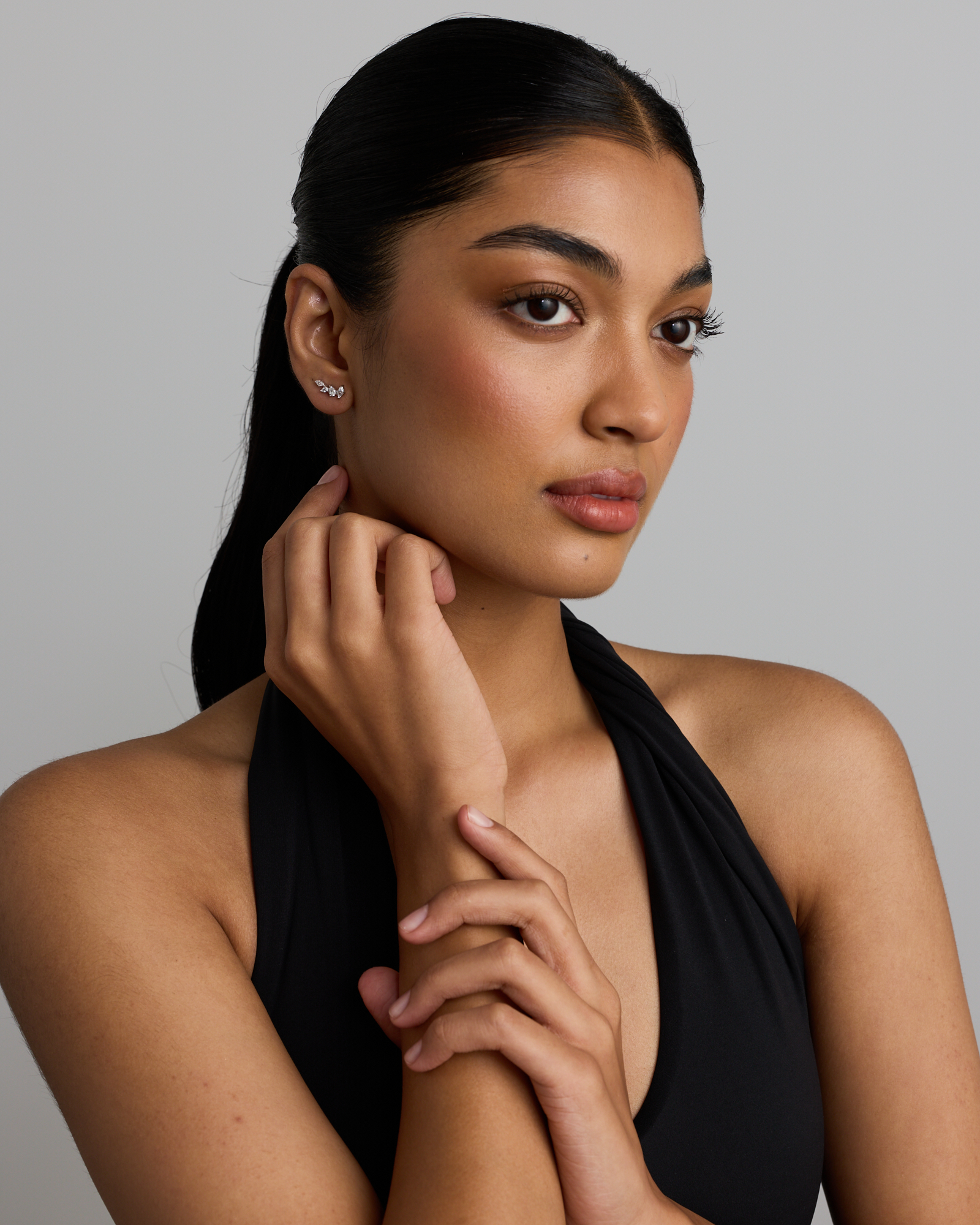 Cubic Zirconia Vine Stud Earrings in Sterling Silver