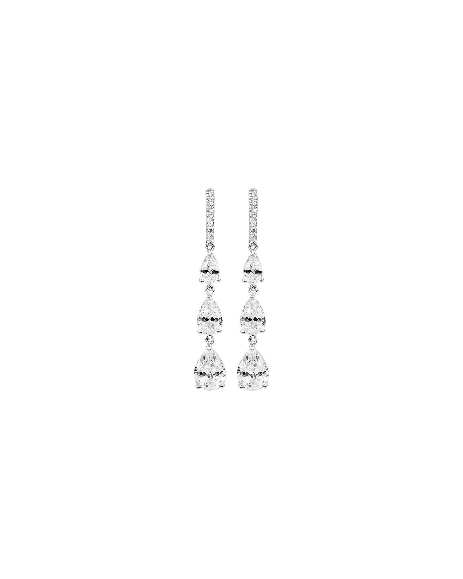 Boucles d'Oreilles Clous avec Triple Goutte de Zircon Cubique en Forme de Poire en Argent Sterling