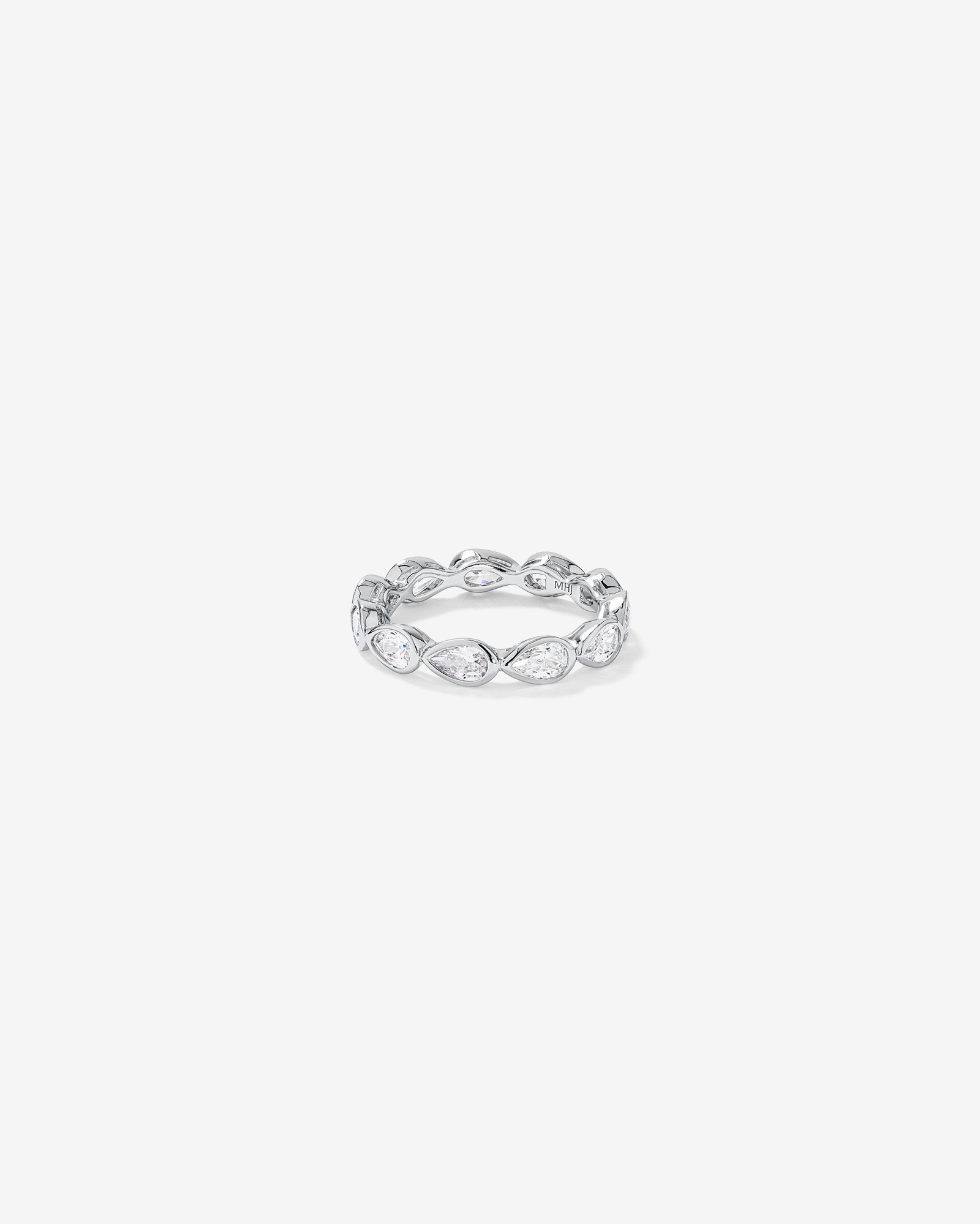 Pear Shaped Cubic Zirconia Bezel Set Eternity Ring Sterling Silver