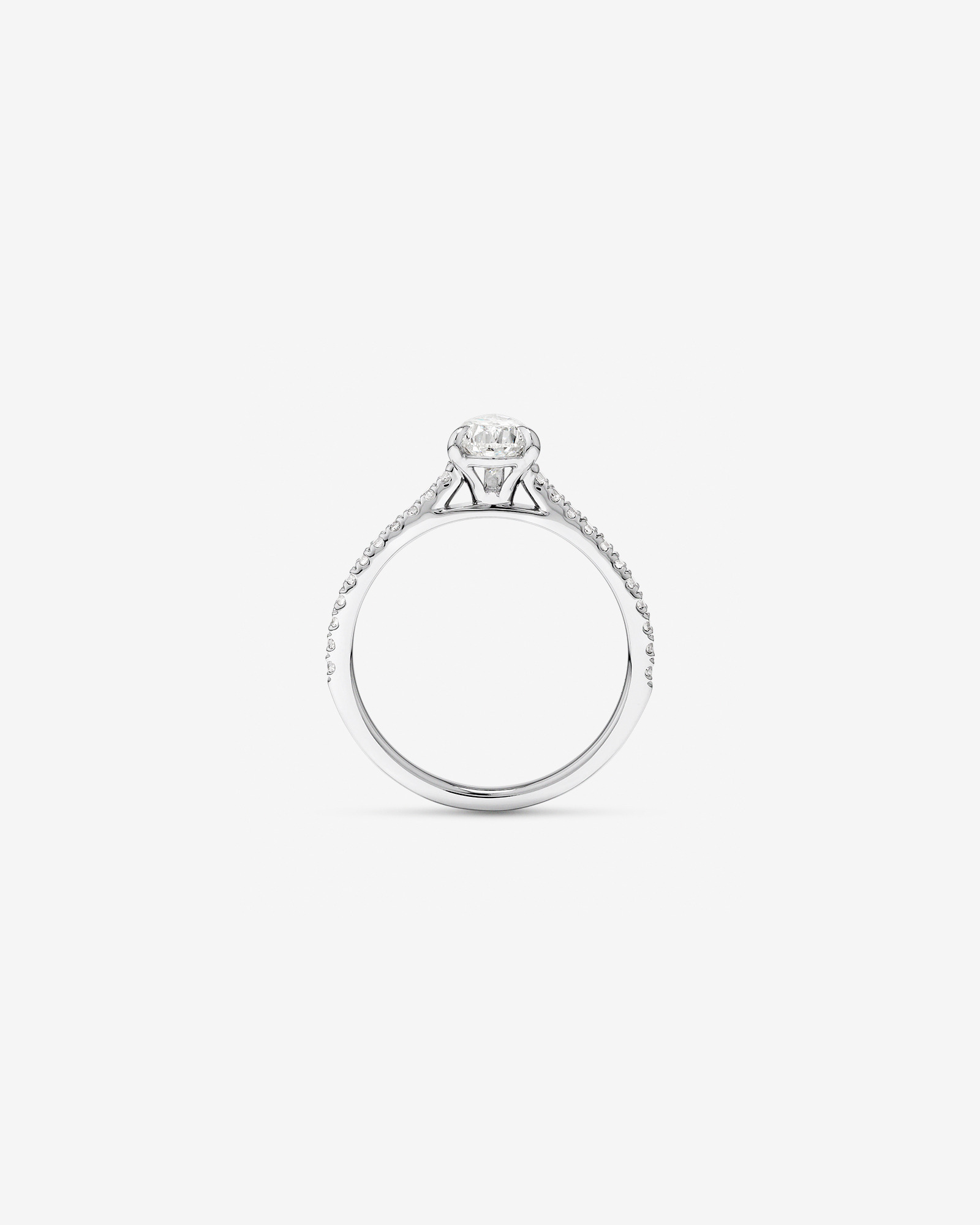 Bague de fiançailles en or blanc 14 K avec solitaire taille en poire et diamants totalisant 1,12 ct