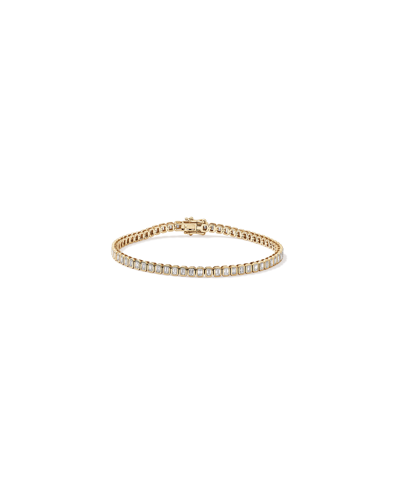 LAB. Tennis Bracelet with 2.95 Carat TW Emerald Cut Laboratory-Grown Diamonds in 10kt Yellow Gold
