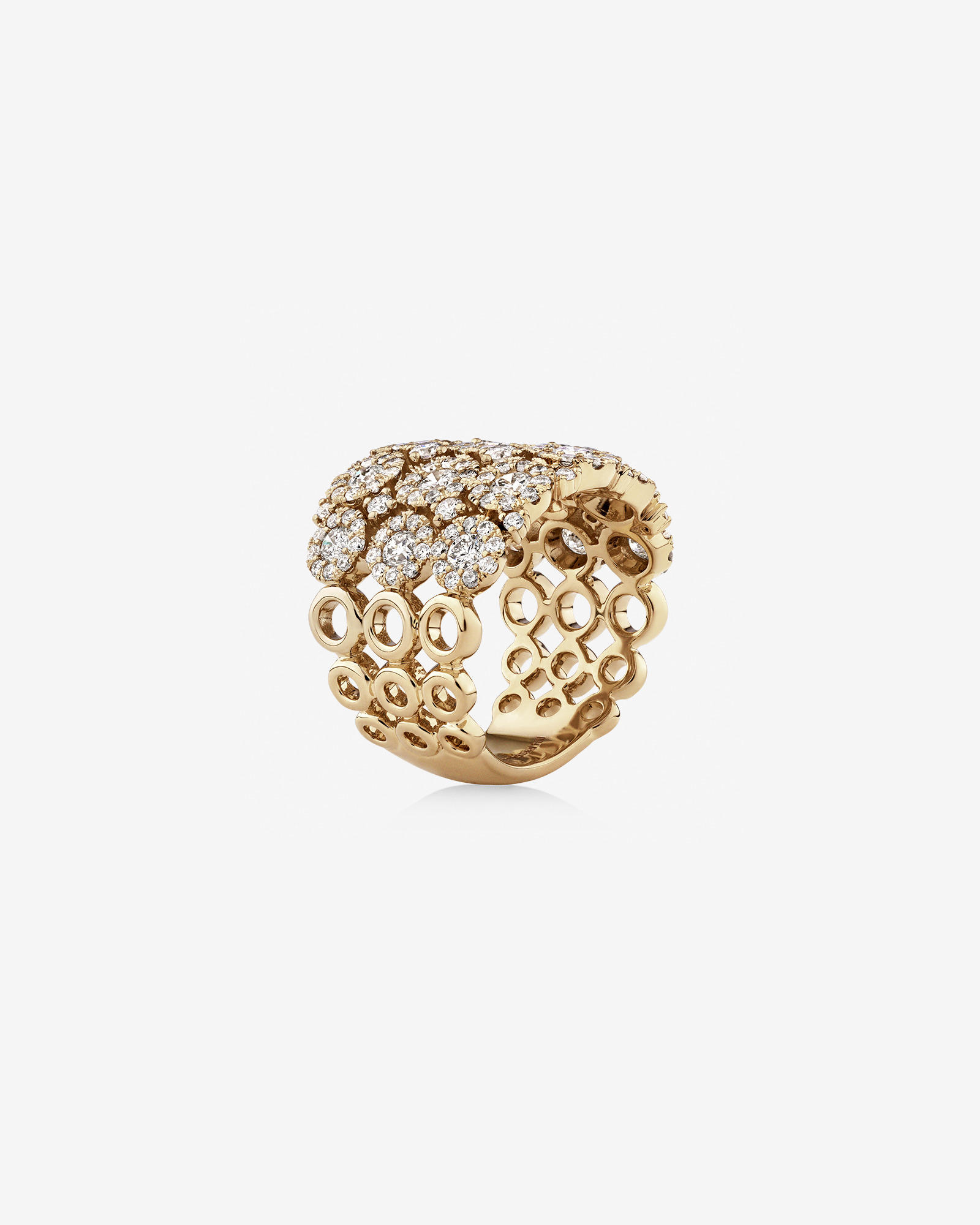 3 Row Bubble Ring with 3.00 Carat TW Diamonds in 14kt Yellow Gold