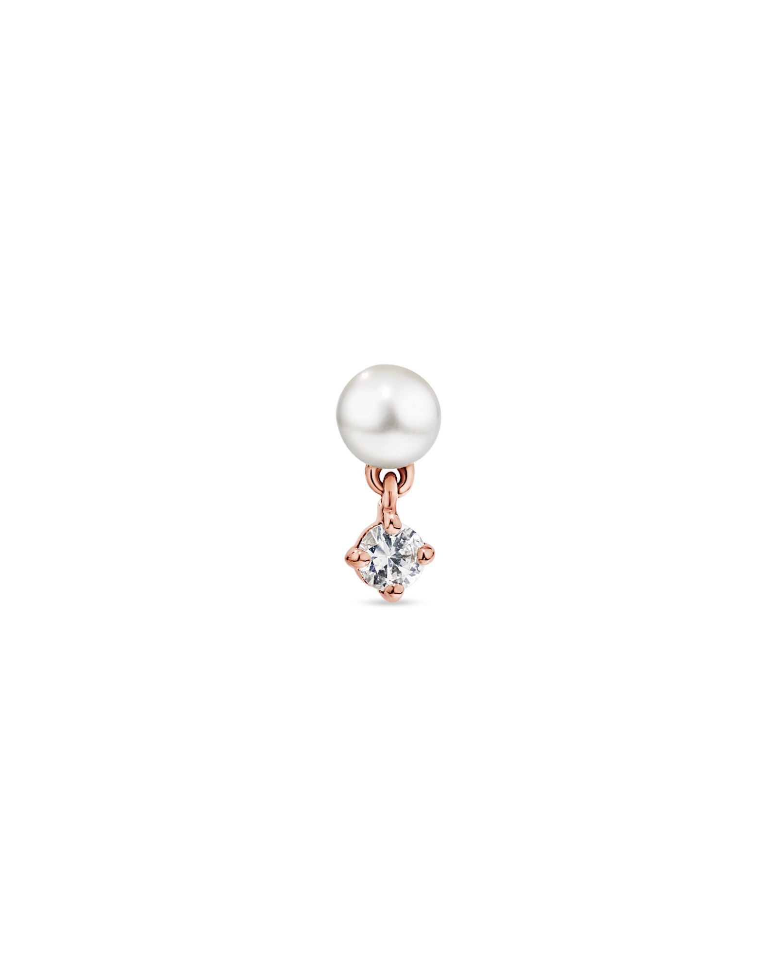 Boucle d’oreille simple hélice en perle d’eau douce cultivée et saphir blanc en or rose 10 carats