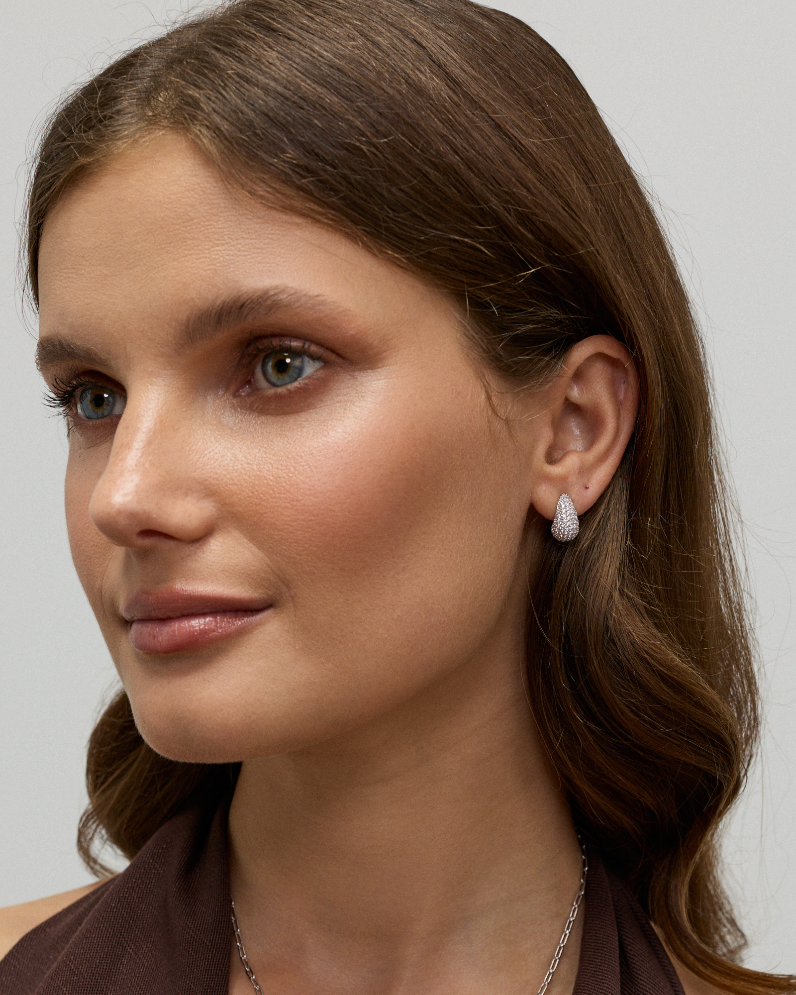 Pavé Dome Stud Earrings with Cubic Zirconia in Sterling Silver