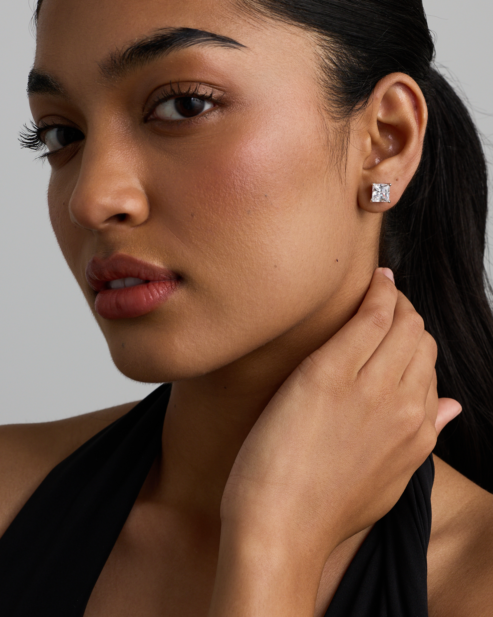 7.5mm Princess Cubic Zirconia Stud Earrings in Sterling Silver