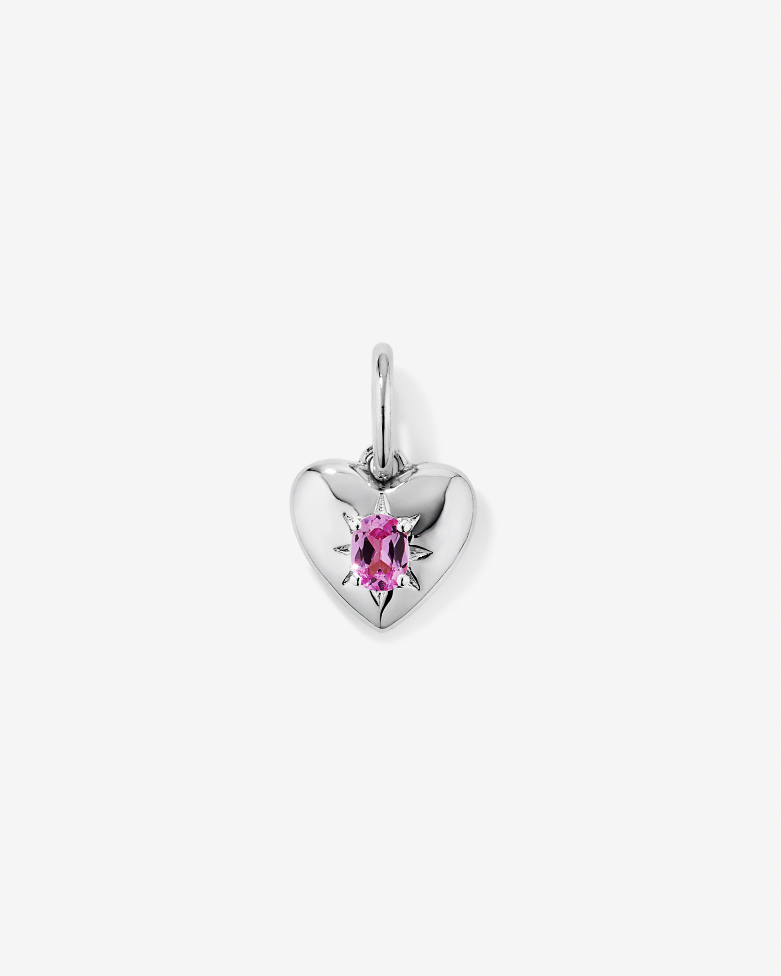 Pendentif en or blanc 10 carats avec saphir rose de synthèse en forme de cœur