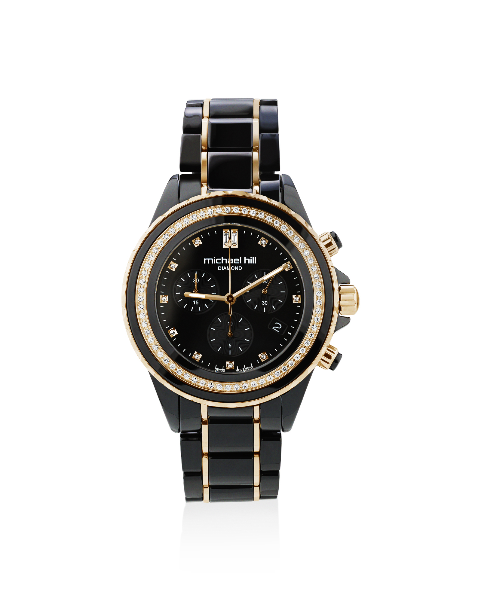 Chronograph Watch with 0.50 Carat TW of Diamonds Black Ceramic & Rose Tone Stainless Steel