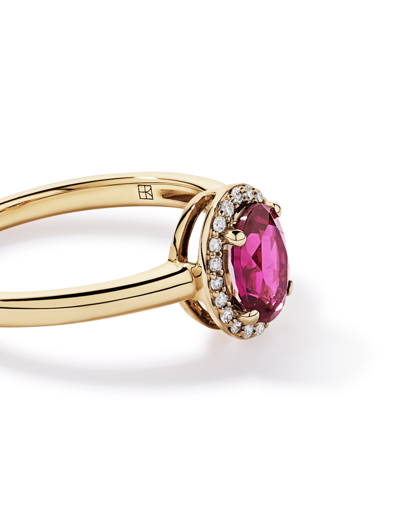 Created Ruby & 0.08 Carat TW Diamond Halo Ring 10kt Yellow Gold