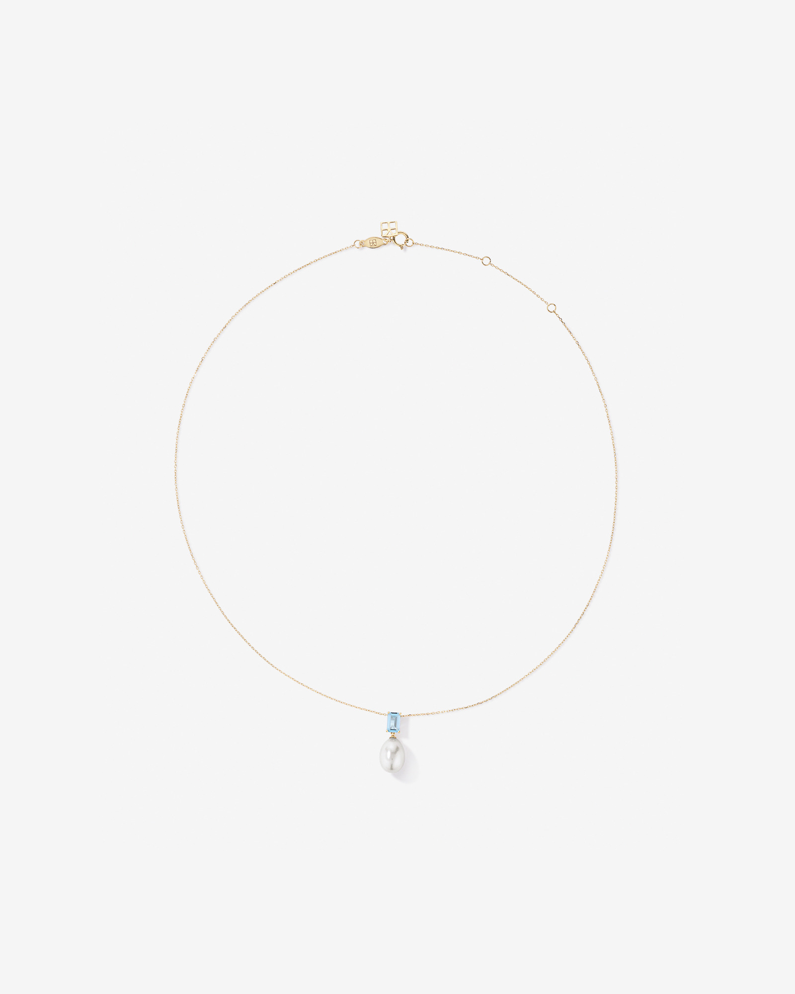 Collier avec Pendentif en Aigue-Marine et Perle de Culture d’Eau Douce en Or Jaune 10 Carats