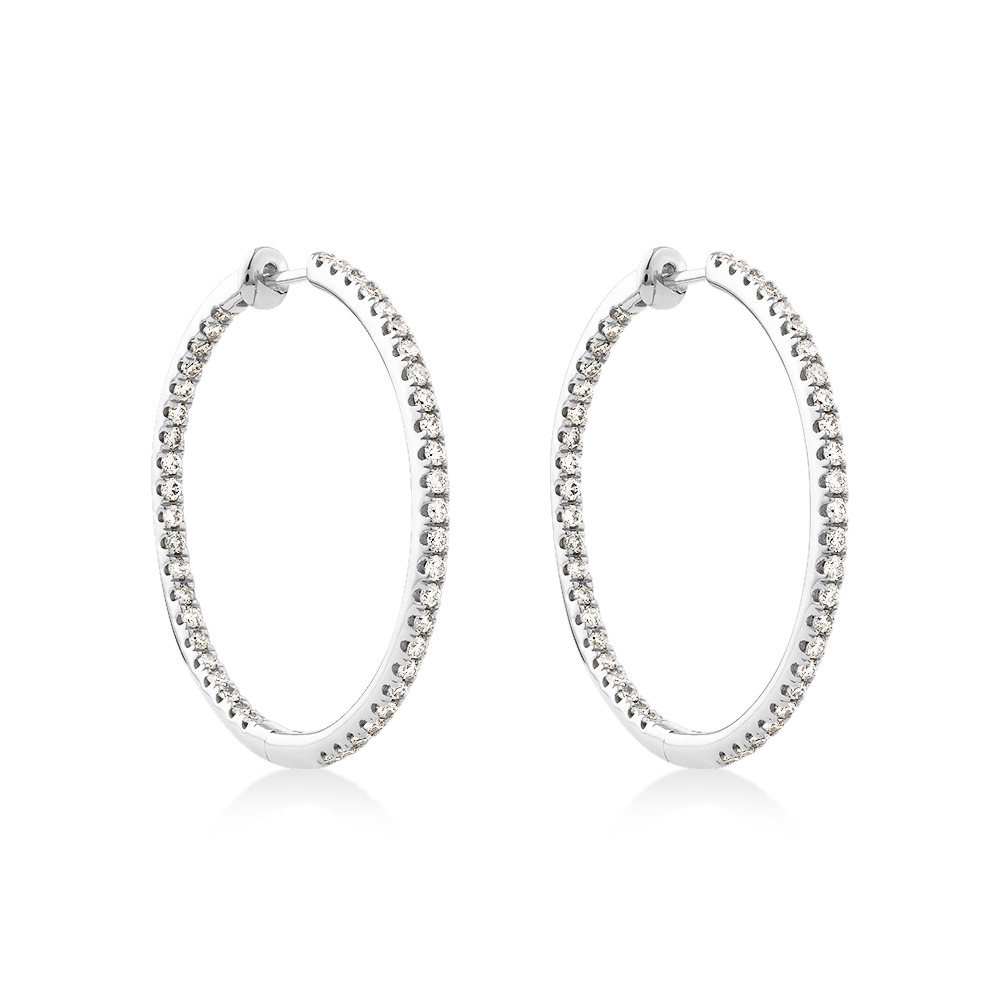 Boucles d'oreilles créoles avec 1,00 carat TW de diamants en or blanc 10 kt