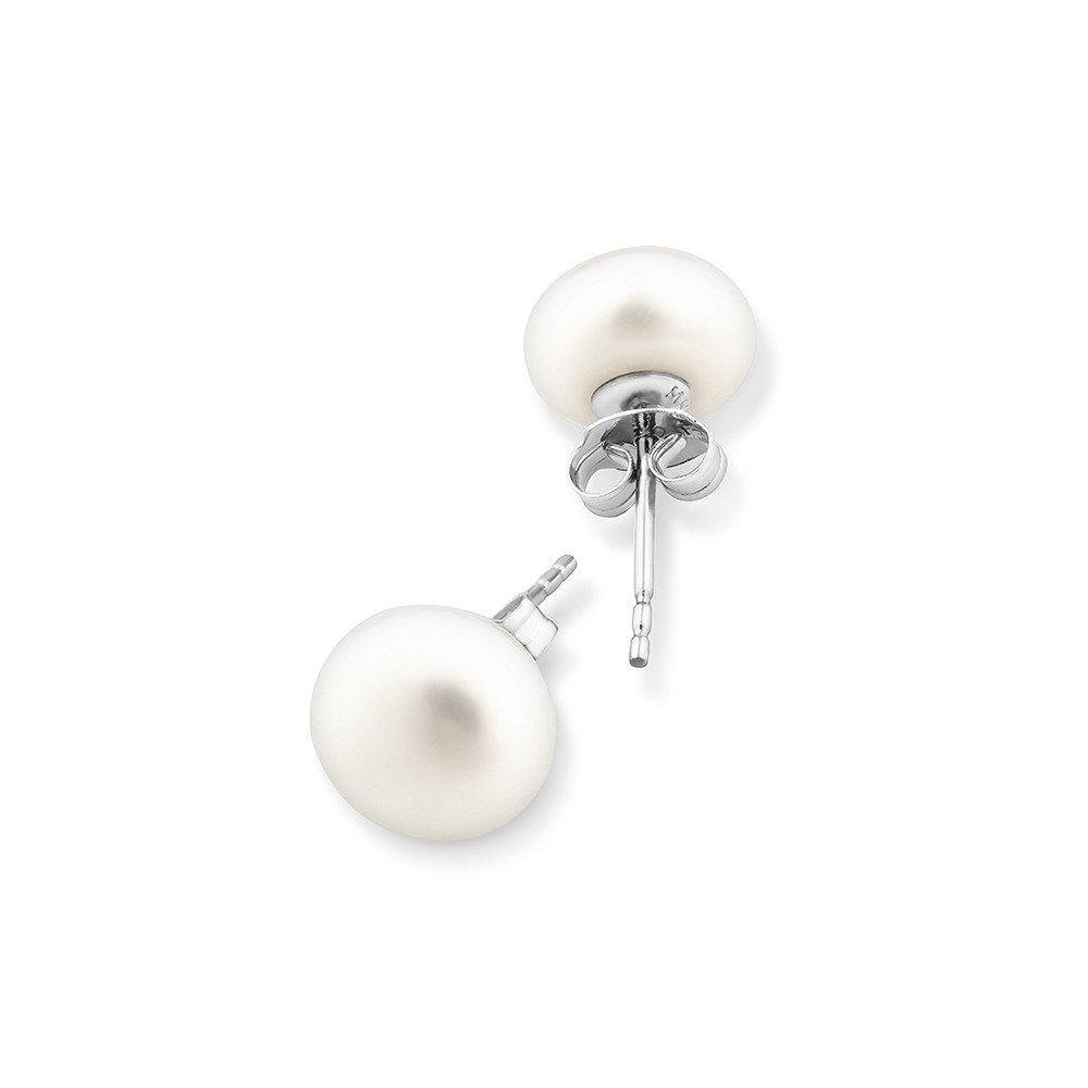 Boutons d'oreilles en argent sterling avec perles d'eau douce de culture en forme de bouton de 9 mm