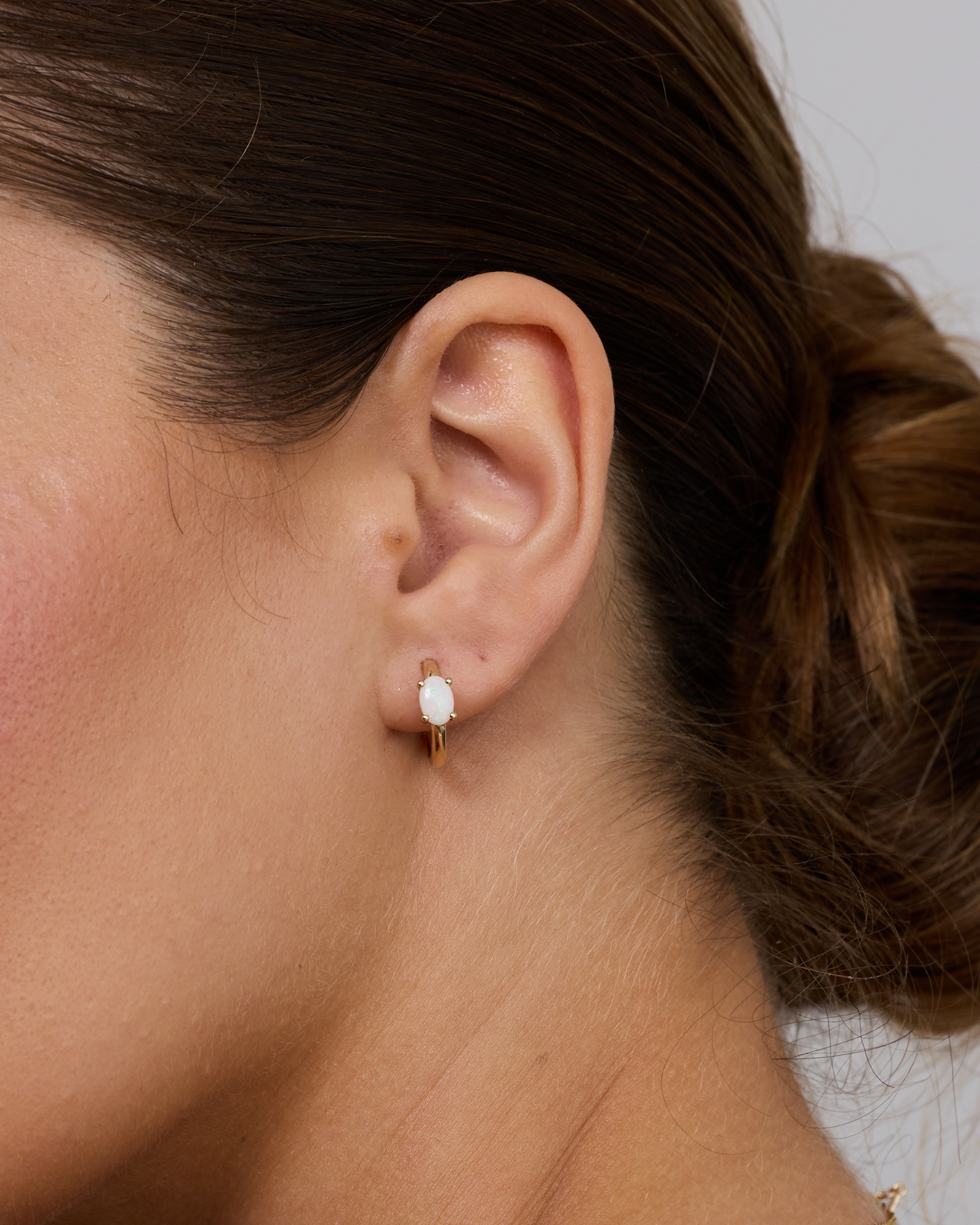 Australian Opal Huggie Hoop Earrings in 10kt Yellow Gold