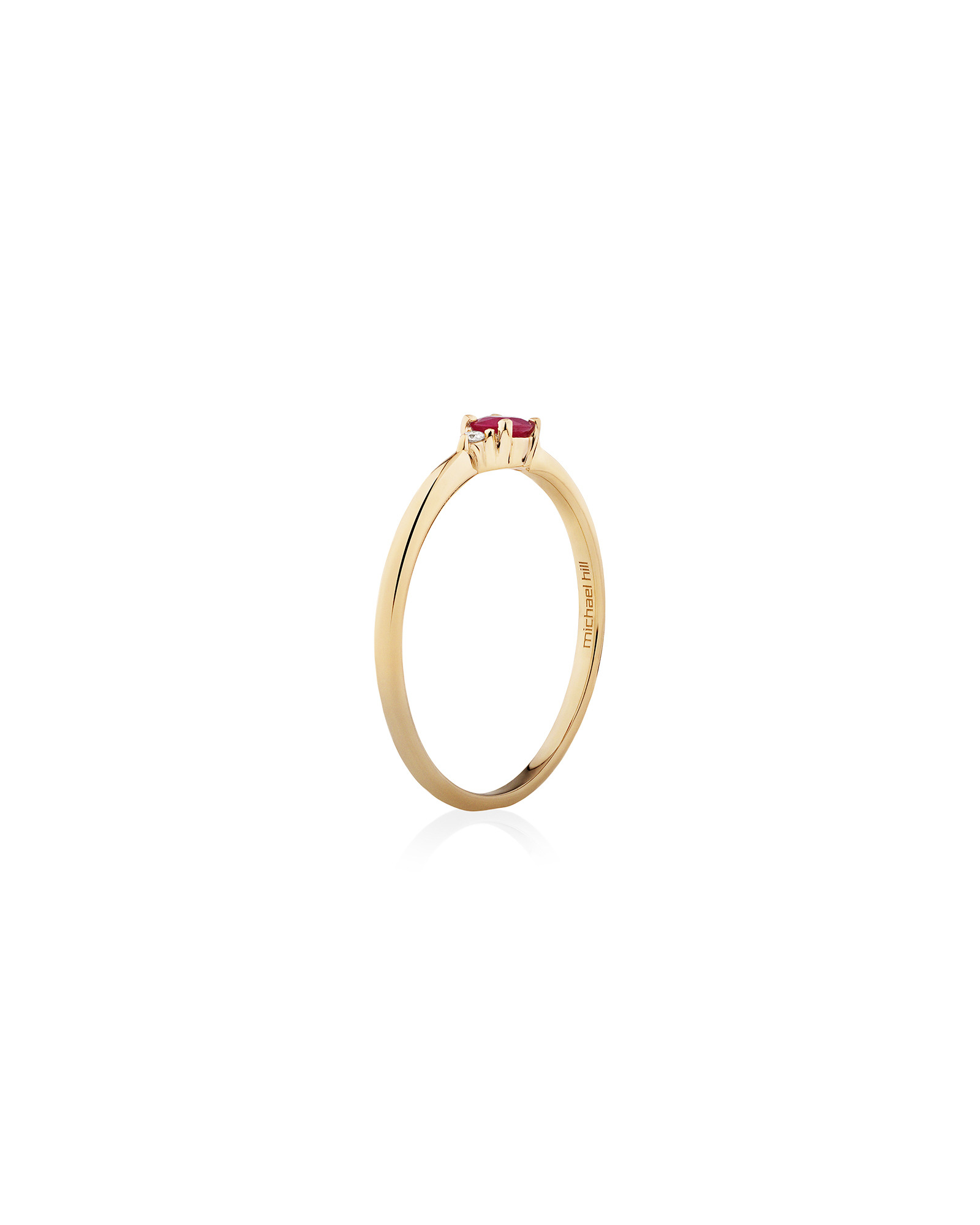 3 Stone Ring with Ruby & Diamonds in 10kt Yellow Gold