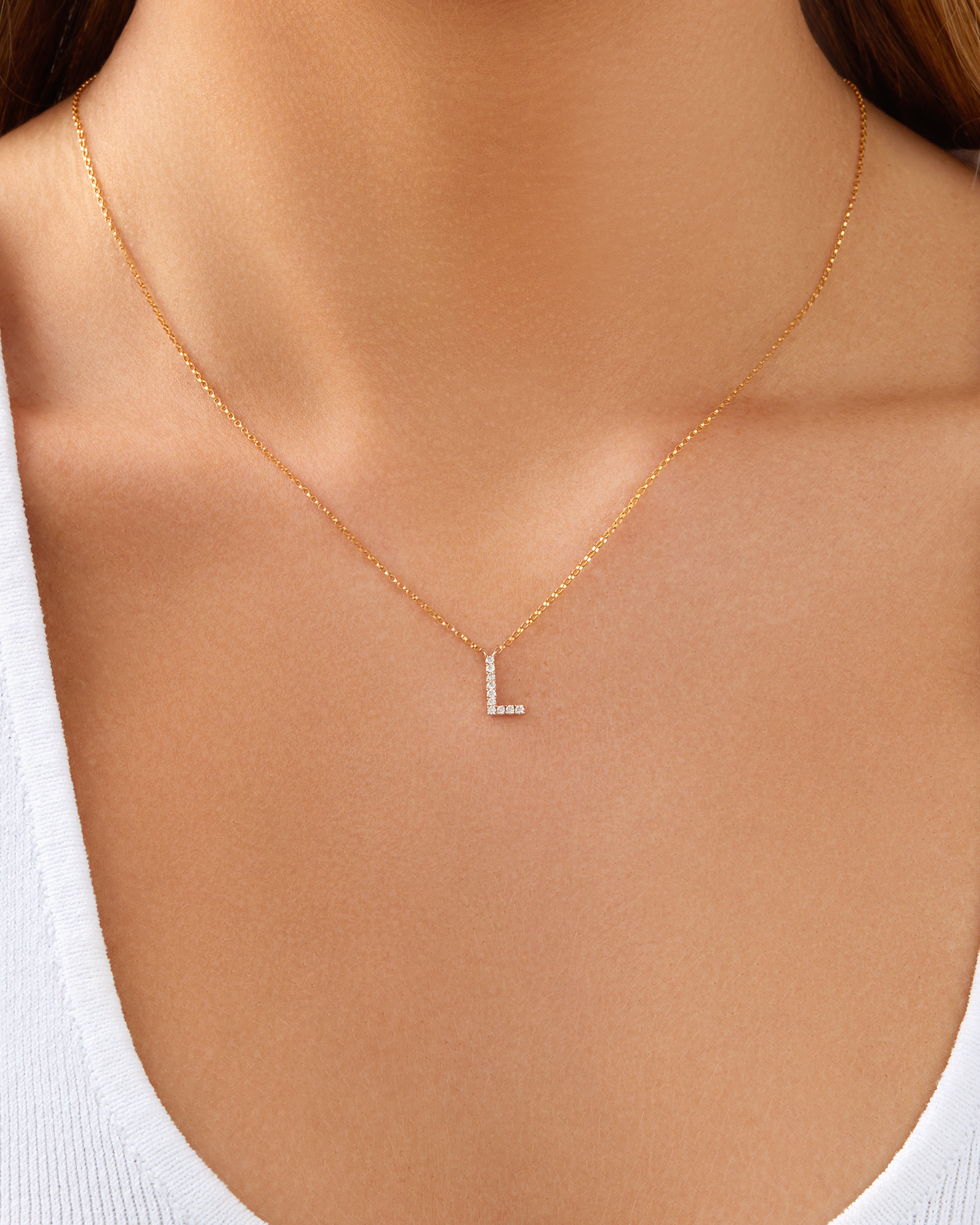 "L" Initial Necklace with 0.10 Carat TW of Diamonds in 10kt Yellow Gold