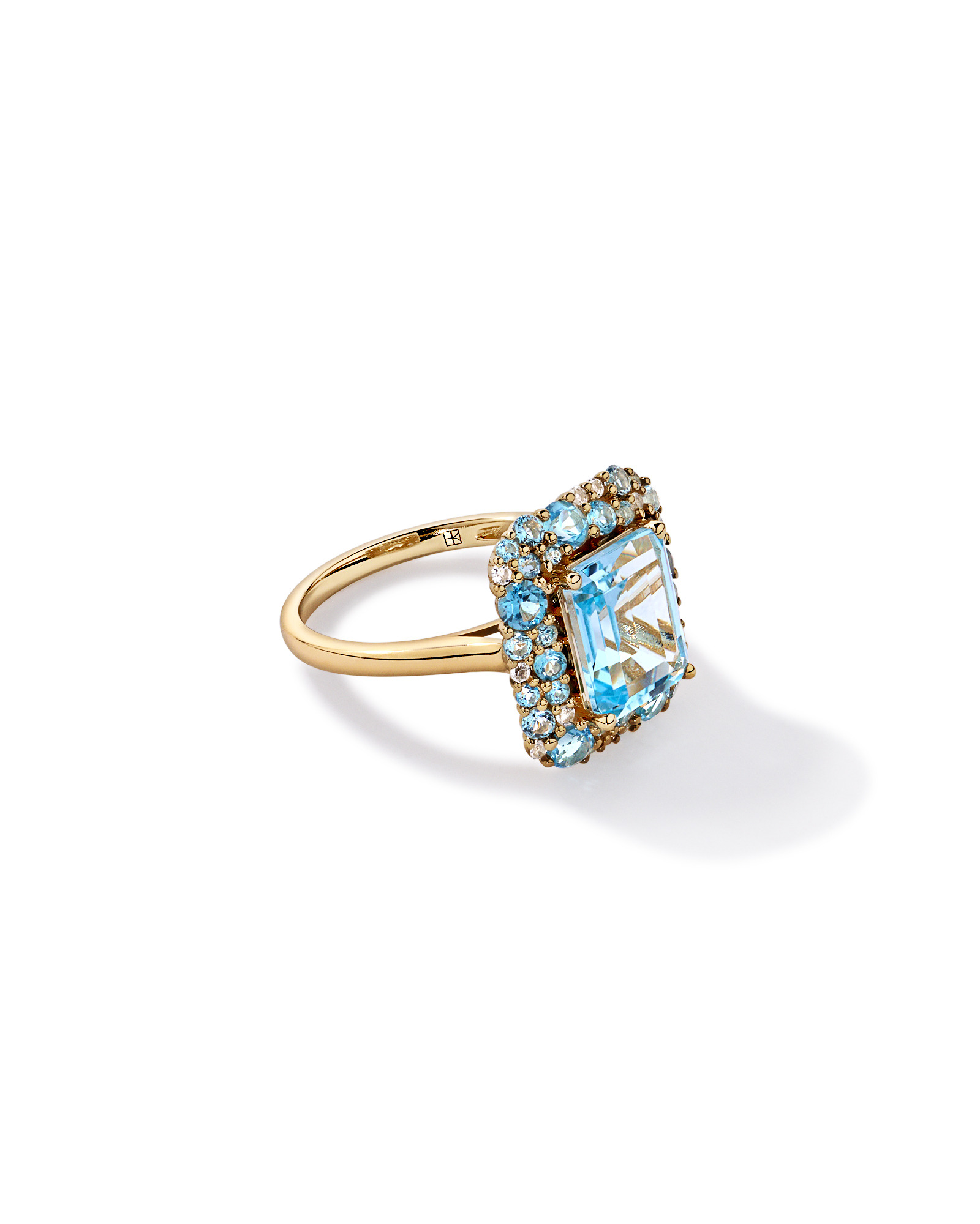Sky Blue, London Swiss Blue & White Topaz Halo Ring 10kt Yellow Gold
