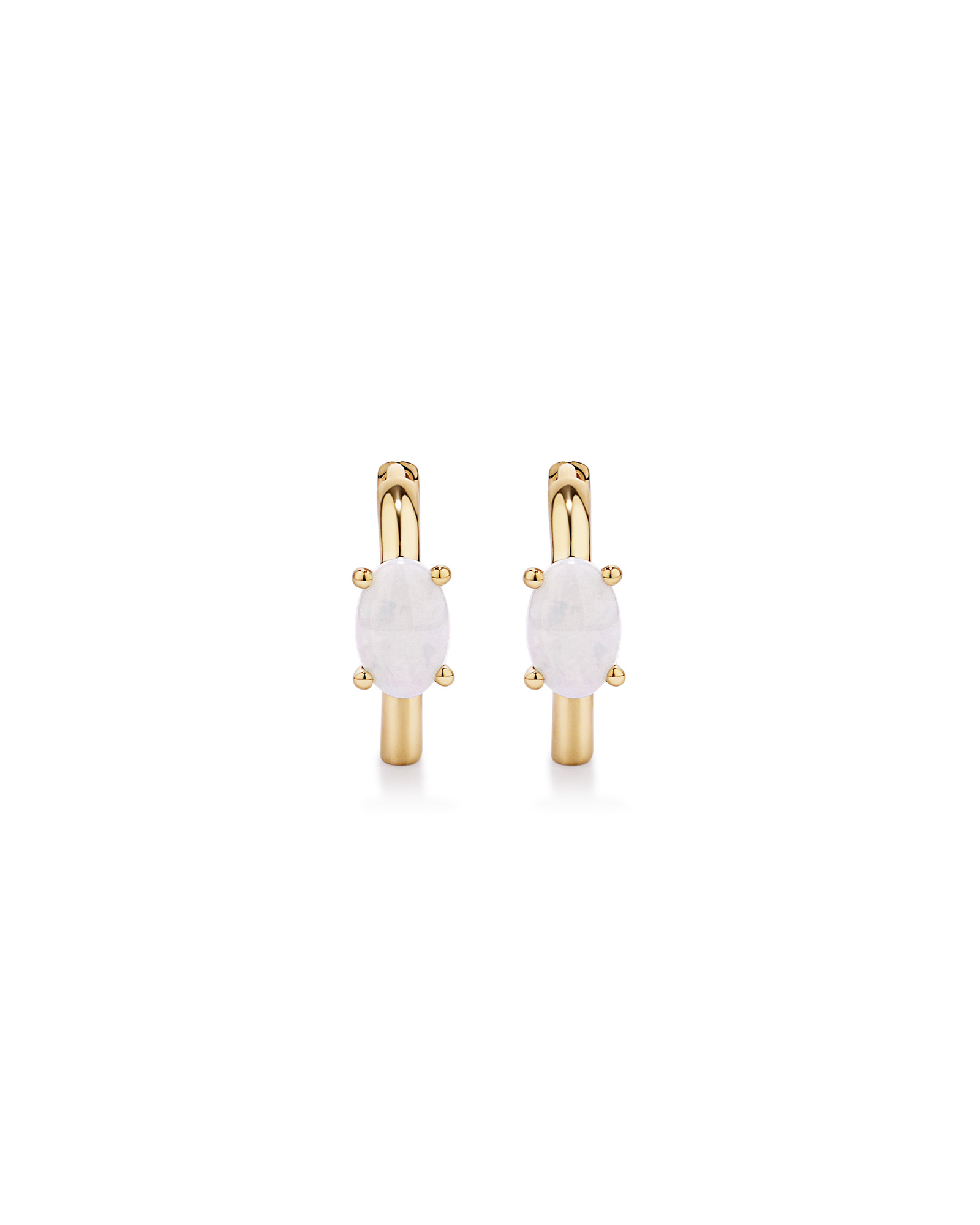 Australian Opal Huggie Hoop Earrings in 10kt Yellow Gold