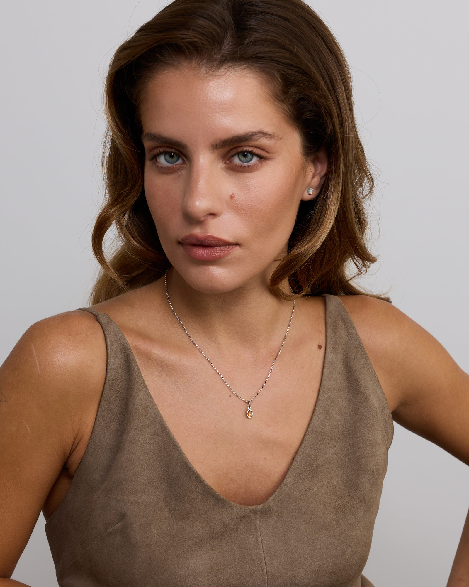 Pendentif en citrine ovale en argent sterling