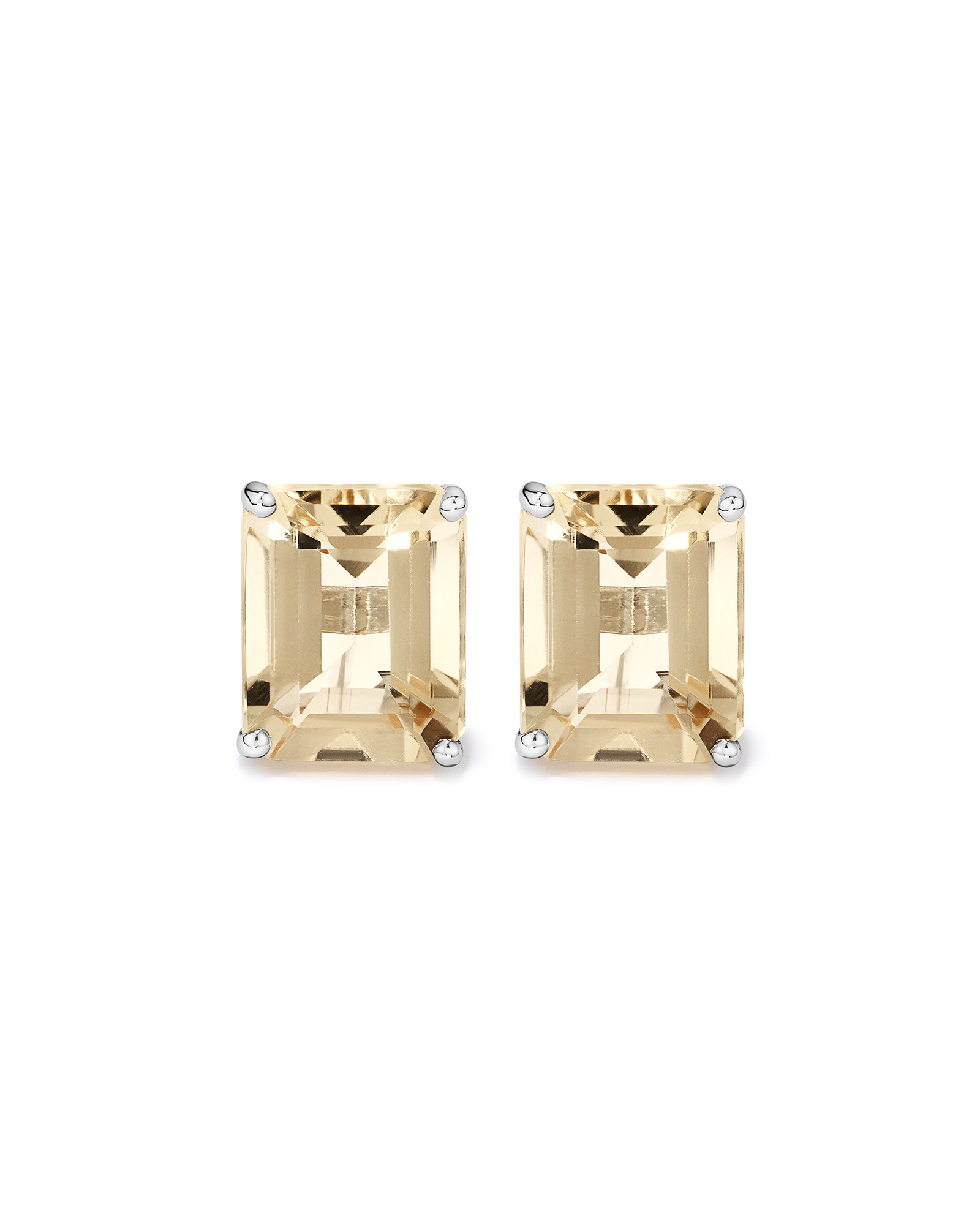 Emerald Cut Soft Champagne Citrine Solitaire Stud Earrings in Sterling Silver