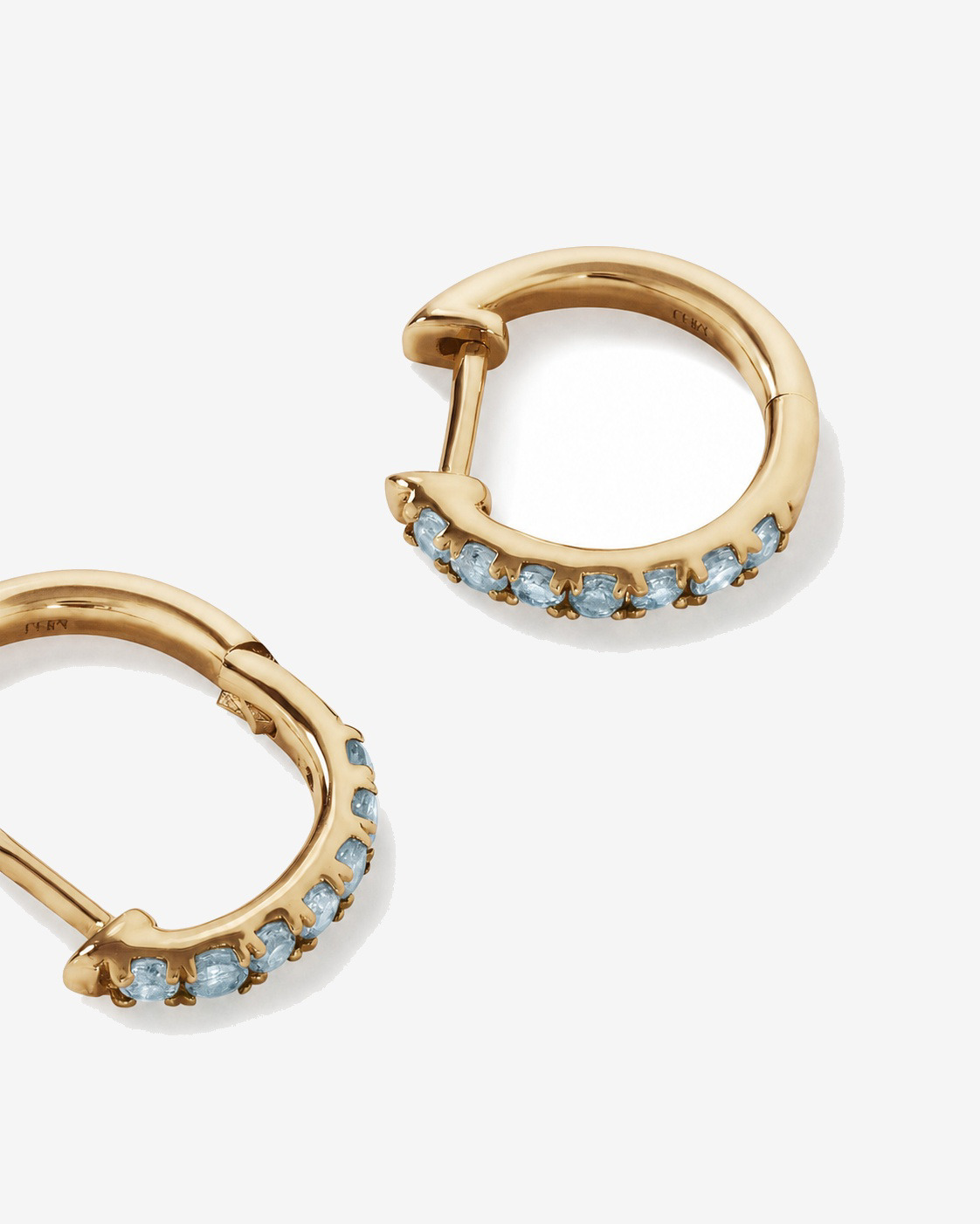 Aquamarine Huggie Hoop Earrings in 10kt Yellow Gold