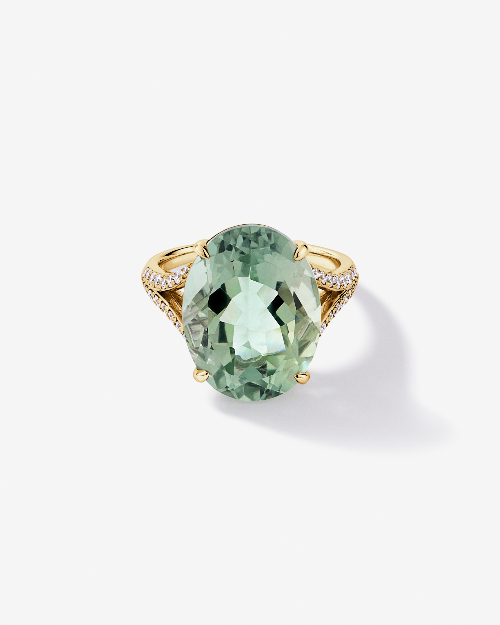 Oval Green Amethyst & 0.33 Carat TW Diamond Split Shank Ring 10kt Yellow Gold