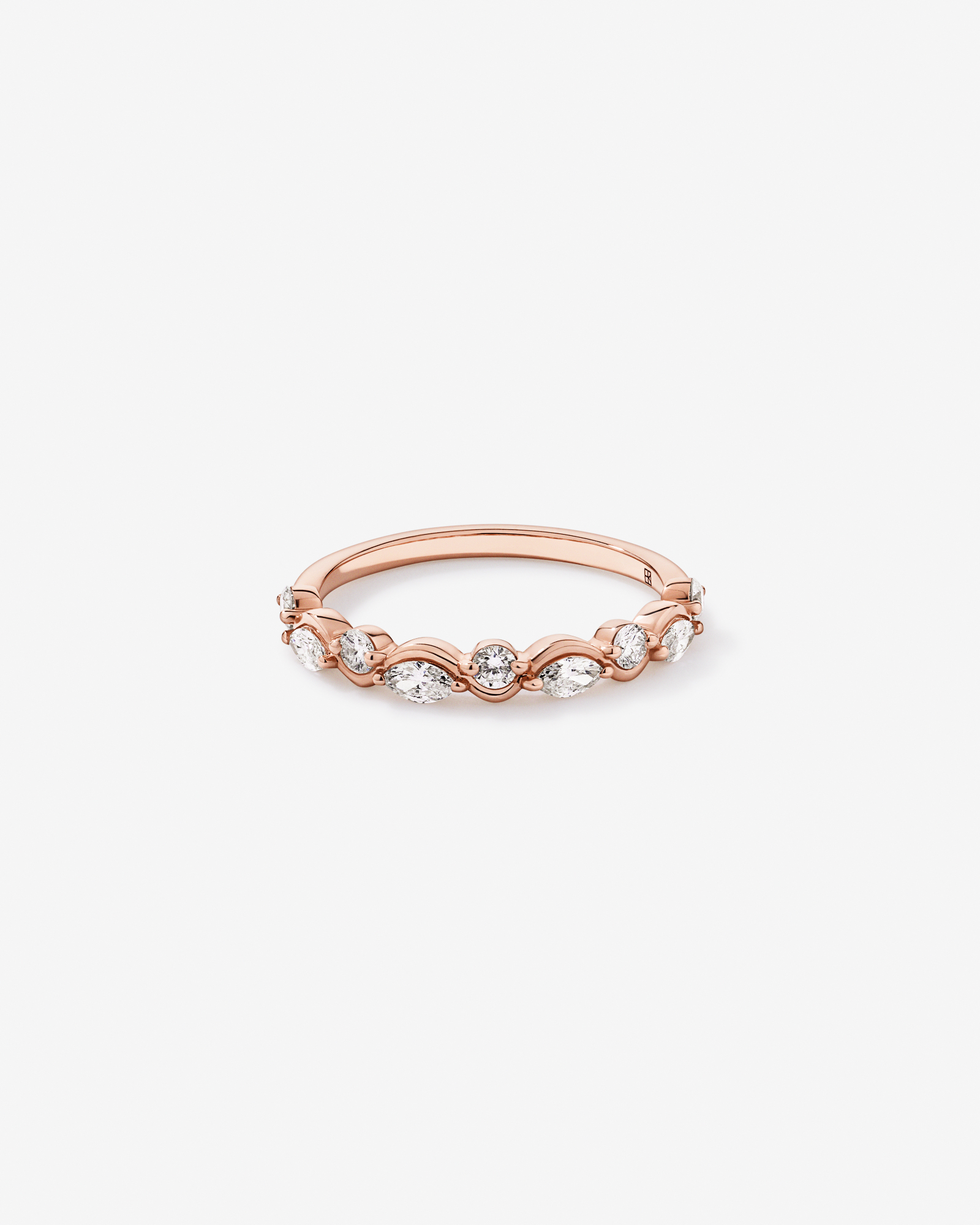 0.43TW Marquise and Round Brilliant Diamond Twist Wedding Ring 14kt Rose Gold