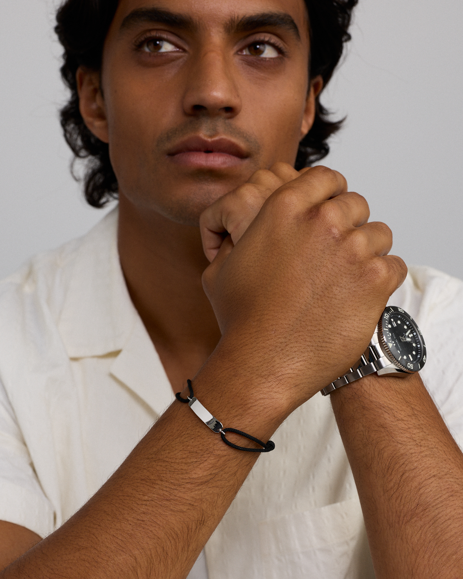 Engravable Black Cord ID Bracelet in Sterling Silver