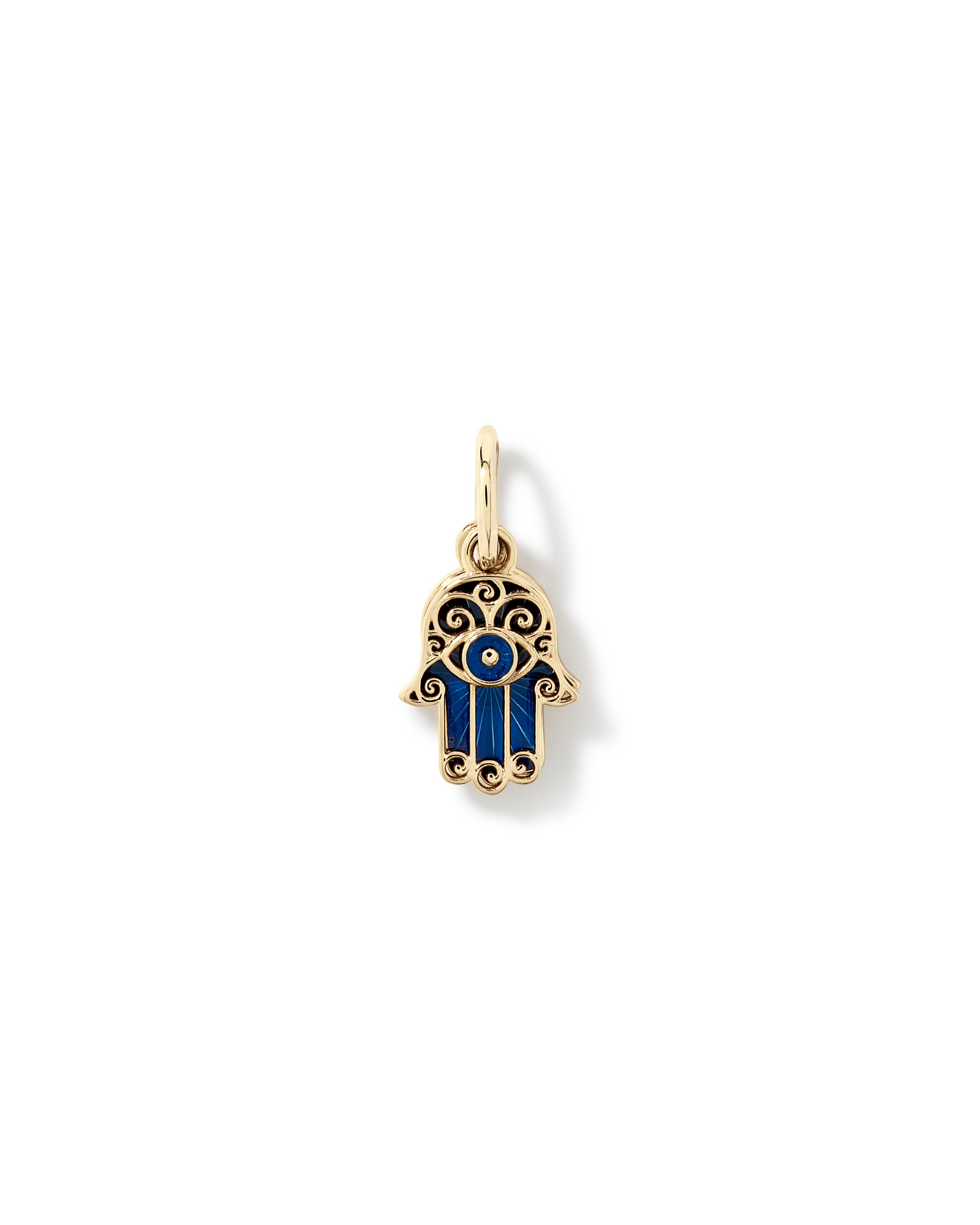 Pendentif Main de Fatima avec Œil Porte-Bonheur en Émail Bleu en Or Jaune 10 Carats