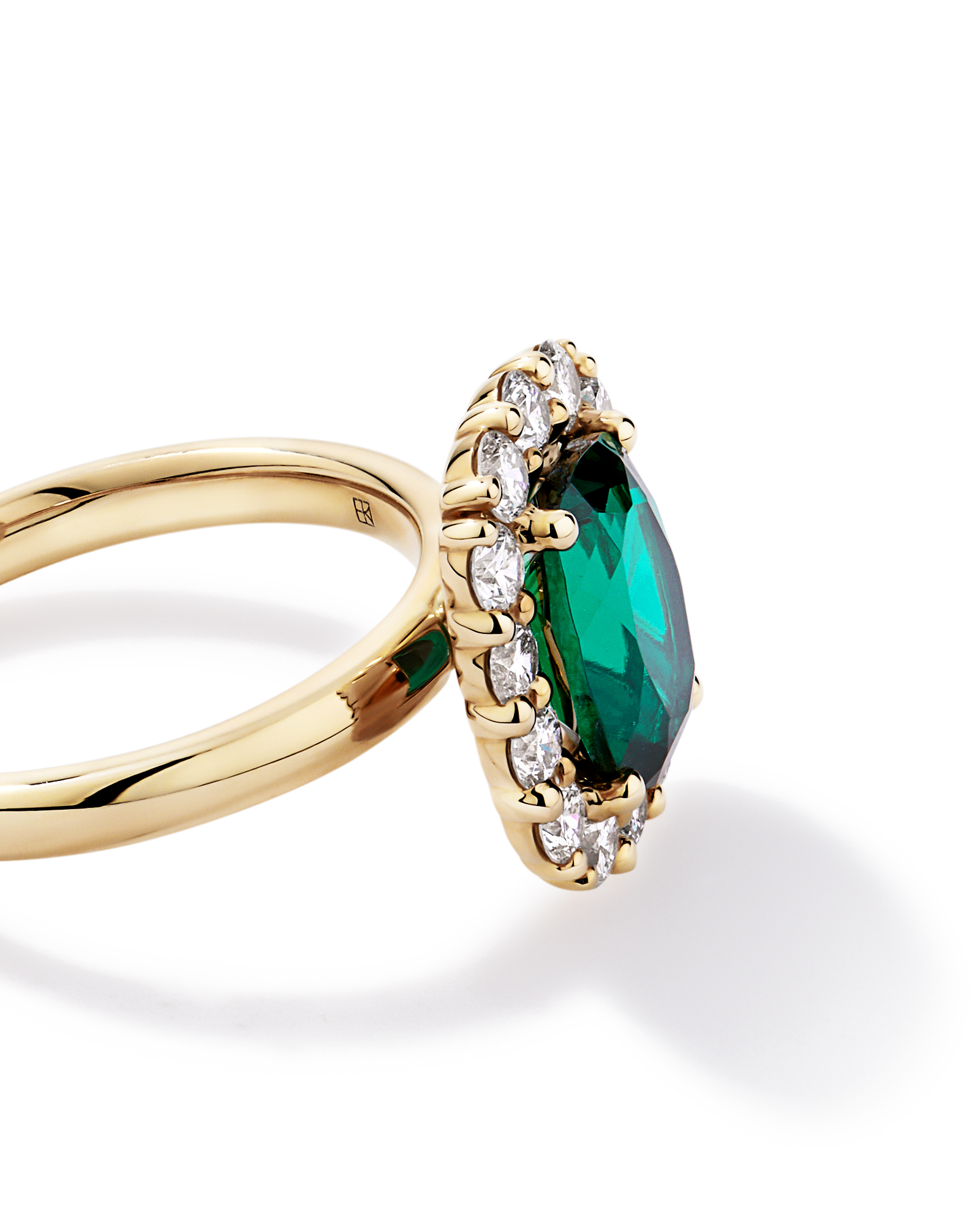 Created Emerald & 0.96 Carat TW Laboratory-Grown Diamond Halo Ring 10kt Gold