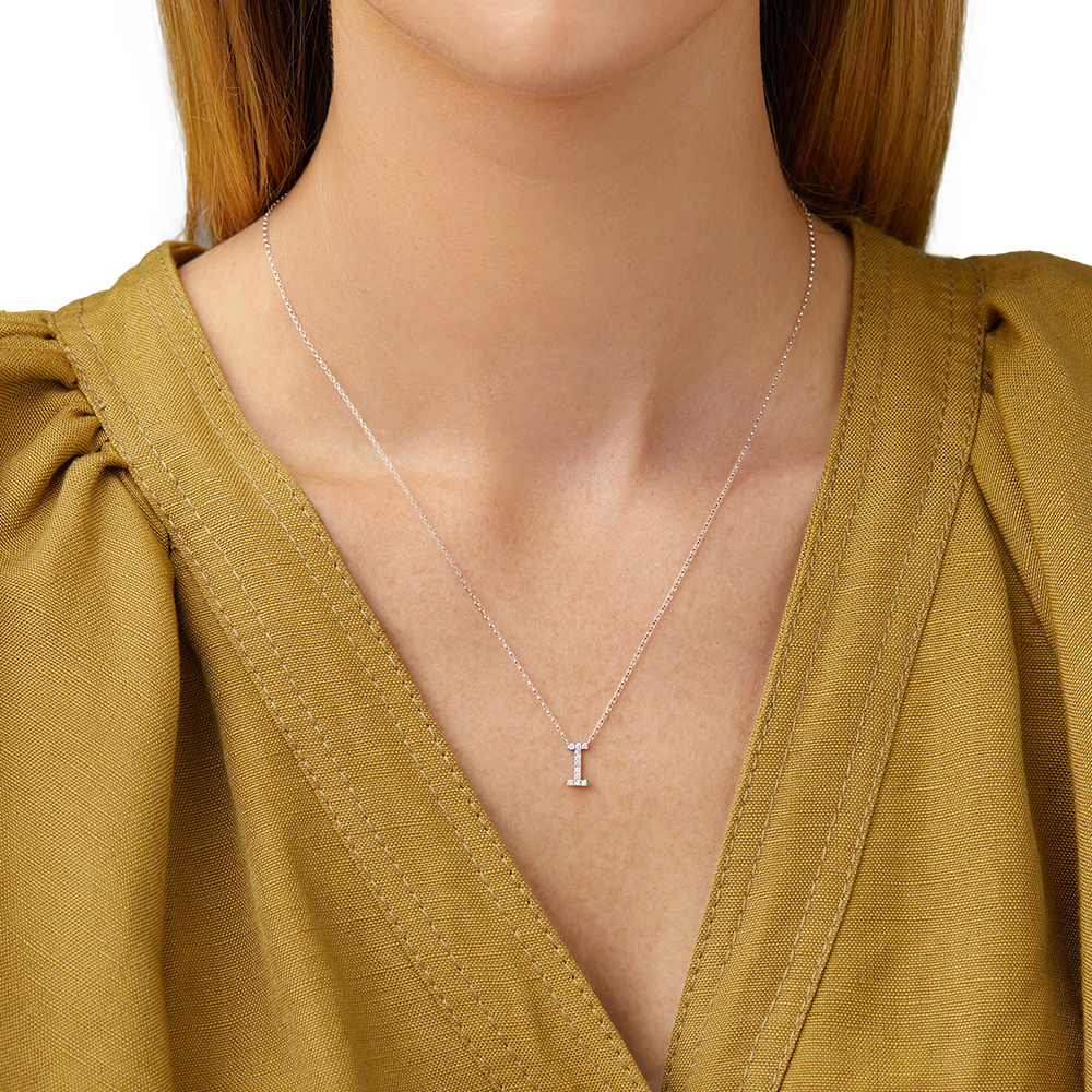 I Initial Necklace with 0.10 Carat TW of Diamonds in 10kt White Gold