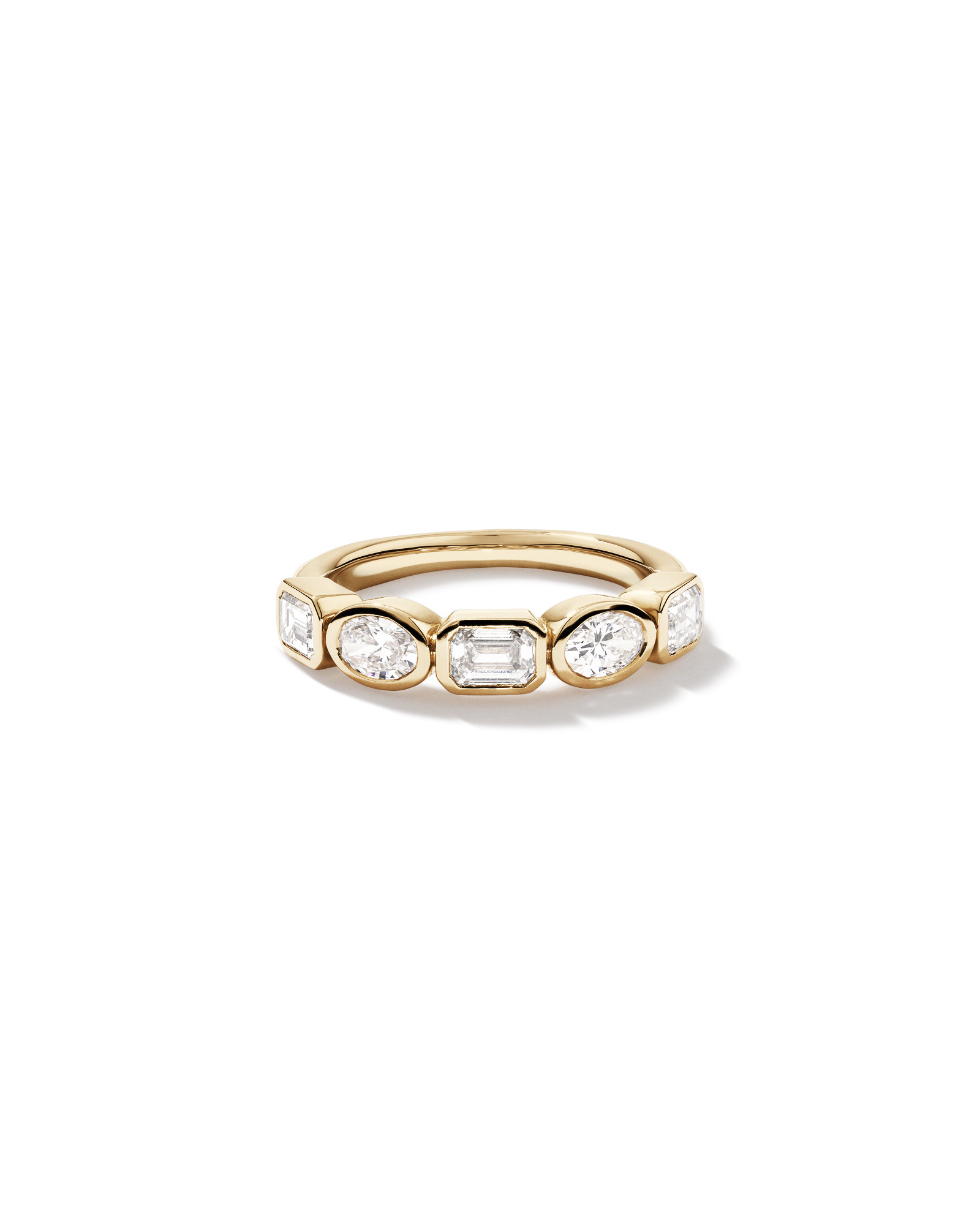 1.50 Carat TW Bezel Set Emerald and Oval Cut Lab-Grown Diamond Wedding Band in 14kt Yellow Gold