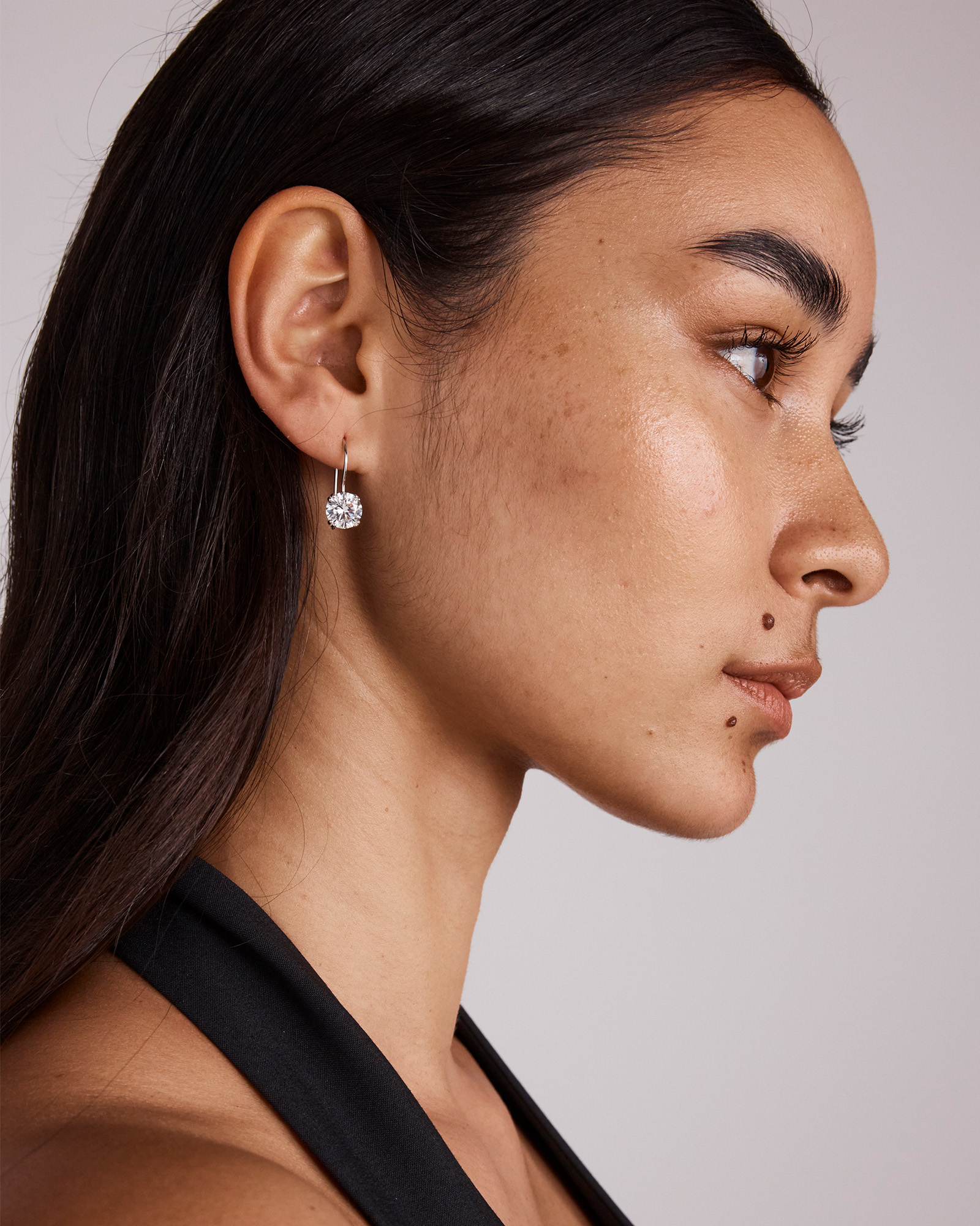 Boucles D'Oreilles Pendantes En Zircon Cubique Rond Brillant Avec Crochet De Berger En Argent Sterling