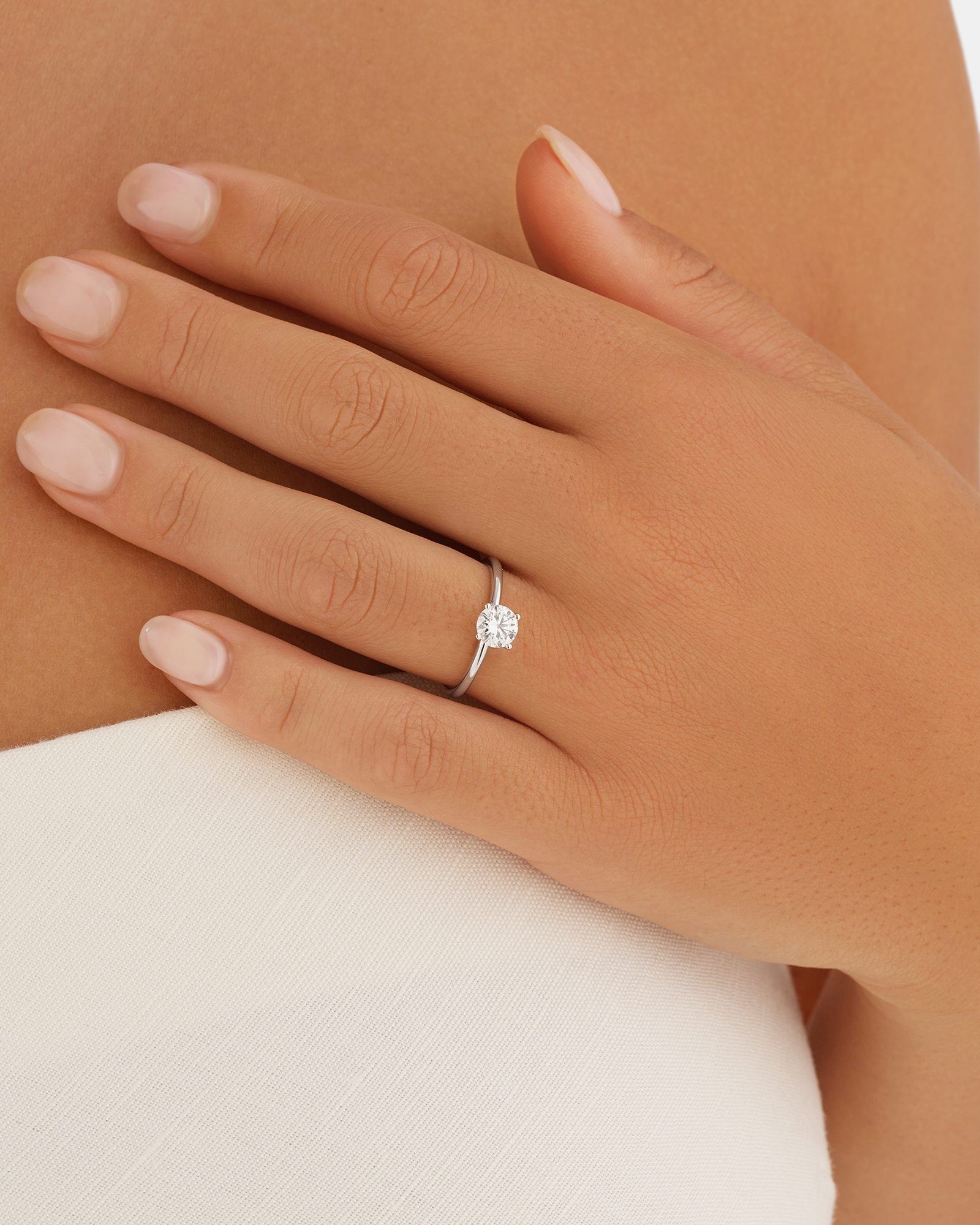 0,70 Carat Poids Total Bague De Fiançailles Solitaire En Diamant Laboratoire Rond Brillant Or Blanc 14 Carats