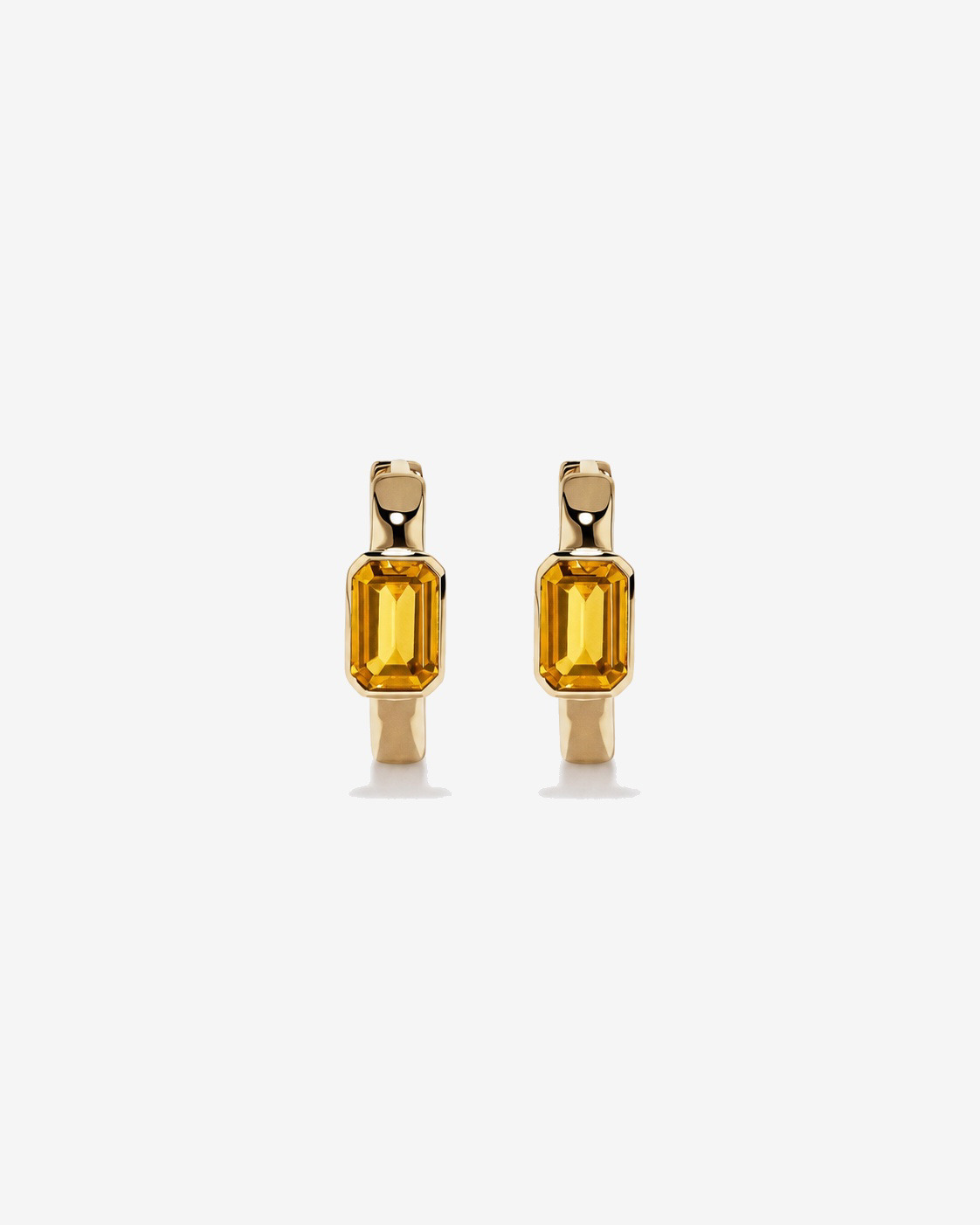 Créoles huggies en or jaune 10 carats avec citrine sertie clos