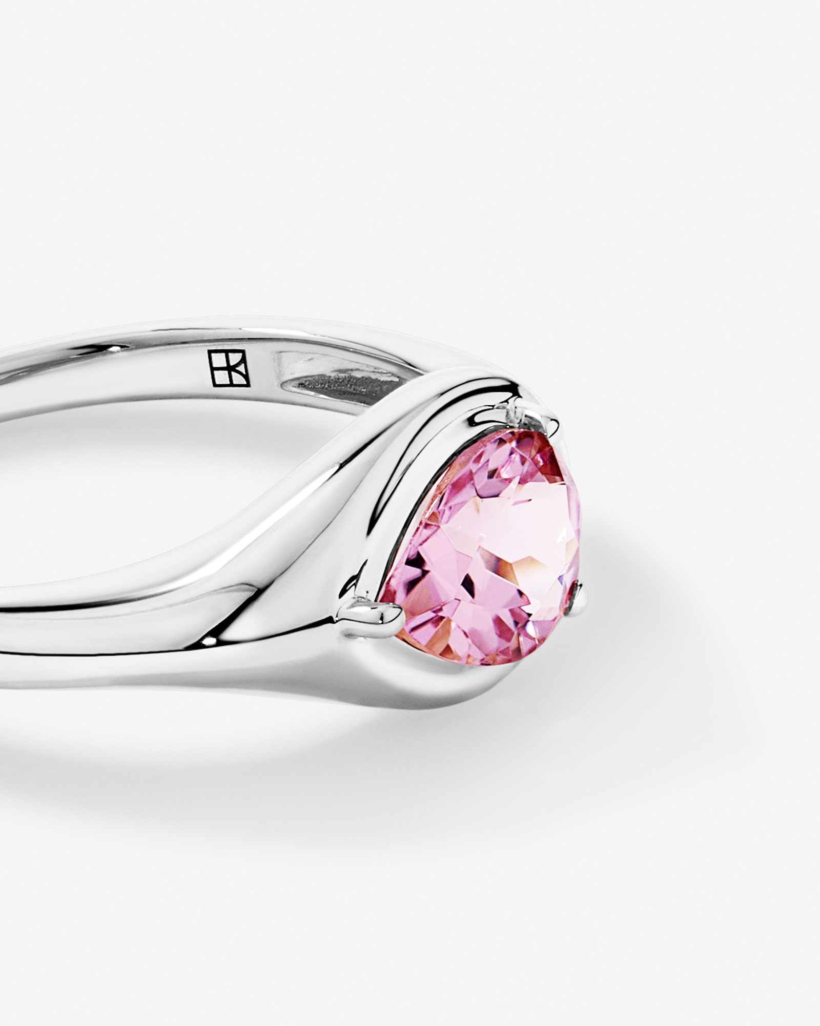 Pear Cut Blush Pink Tourmaline East-to-West Set Ring 10kt White Gold