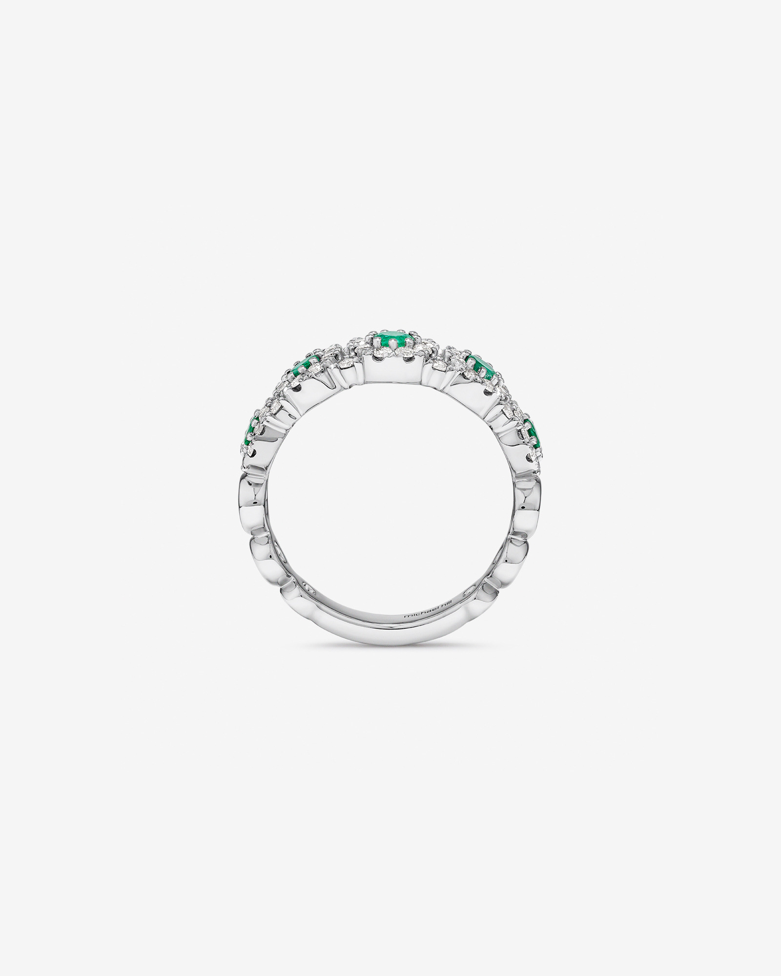 Bague à bulles en or blanc 14 K avec diamants totalisant 0,50 ct et émeraude