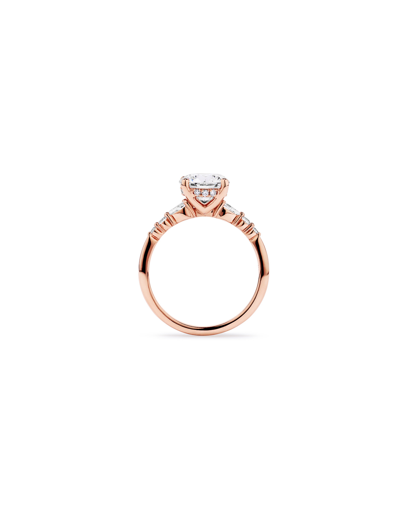2.28 Carat TW Round Brilliant and Pear Laboratory-Grown Diamond Side Accent Ring 14kt Rose Gold