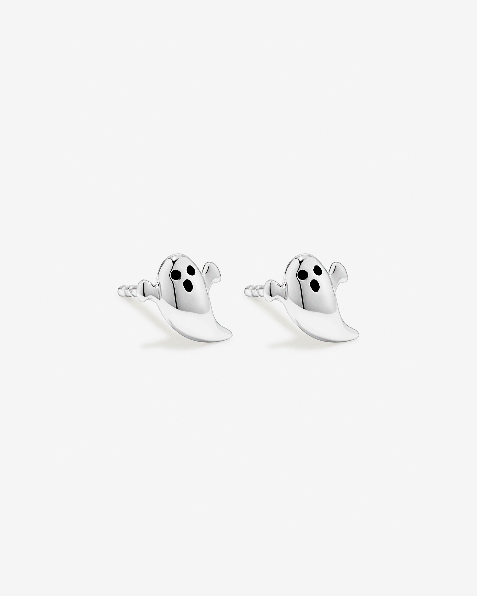 Ghost Halloween Stud Earrings with Black Enamel in Sterling Silver