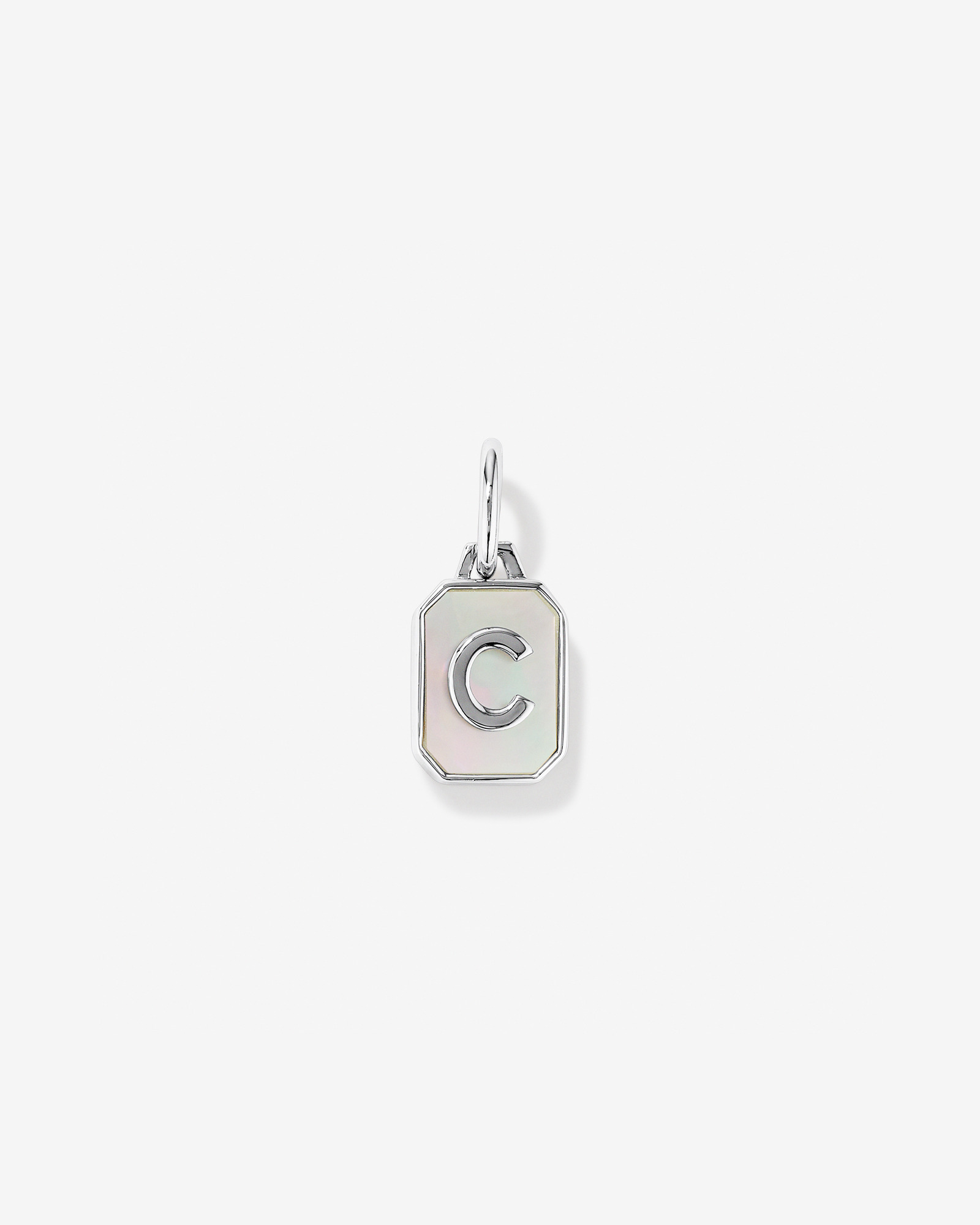 Letter C Mother of Pearl Initial Pendant in Sterling Silver
