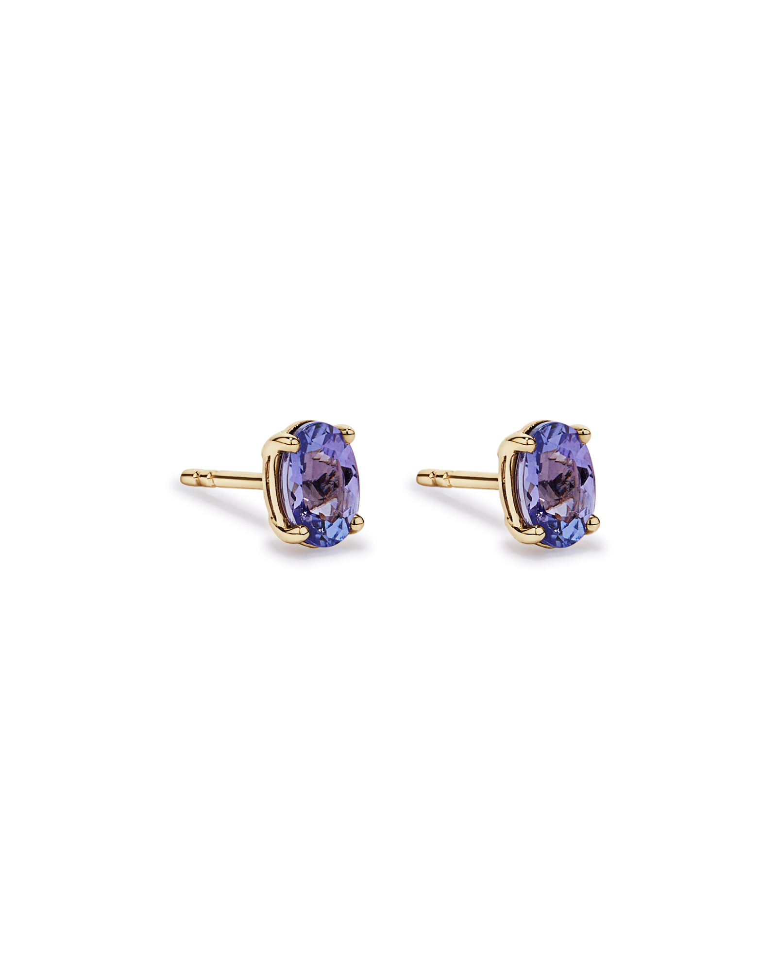 Tanzanite Solitaire Stud Earrings in 10kt Yellow Gold