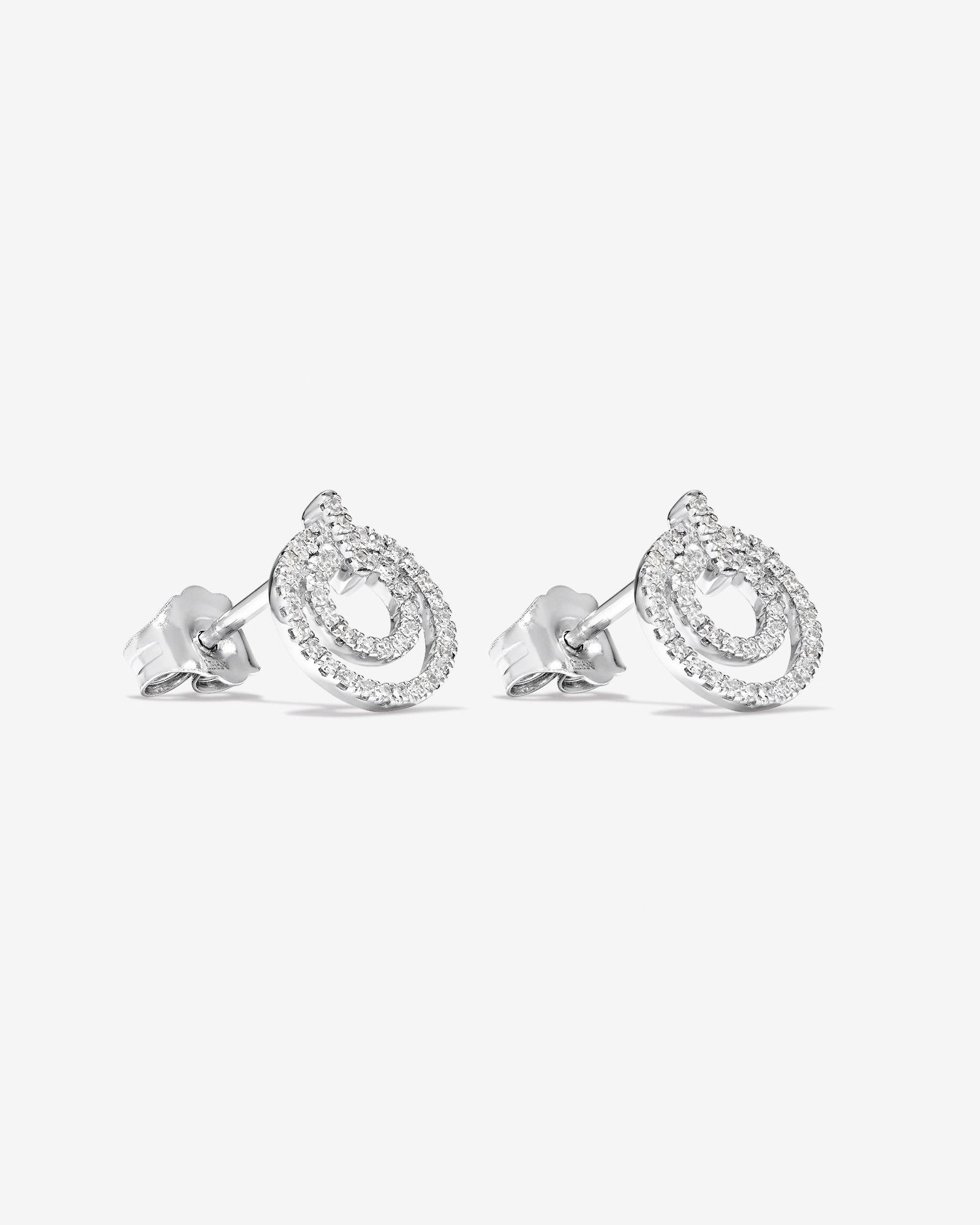 Fine Double Circle Diamond Stud Earrings in Sterling Silver
