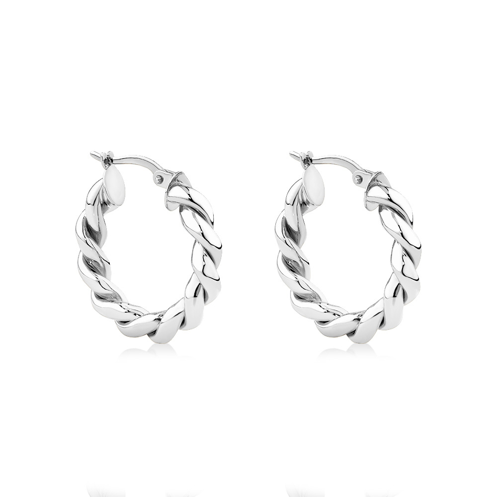 Croissant Twist 15mm Hoop Earrings in Sterling Silver