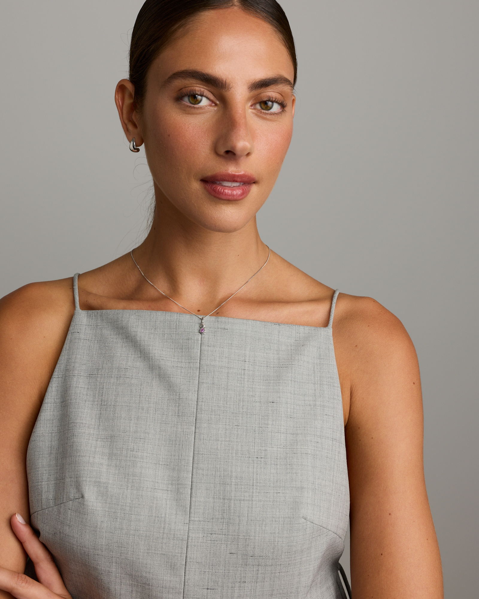 Created Pink Sapphire Girl Pendant in Sterling Silver