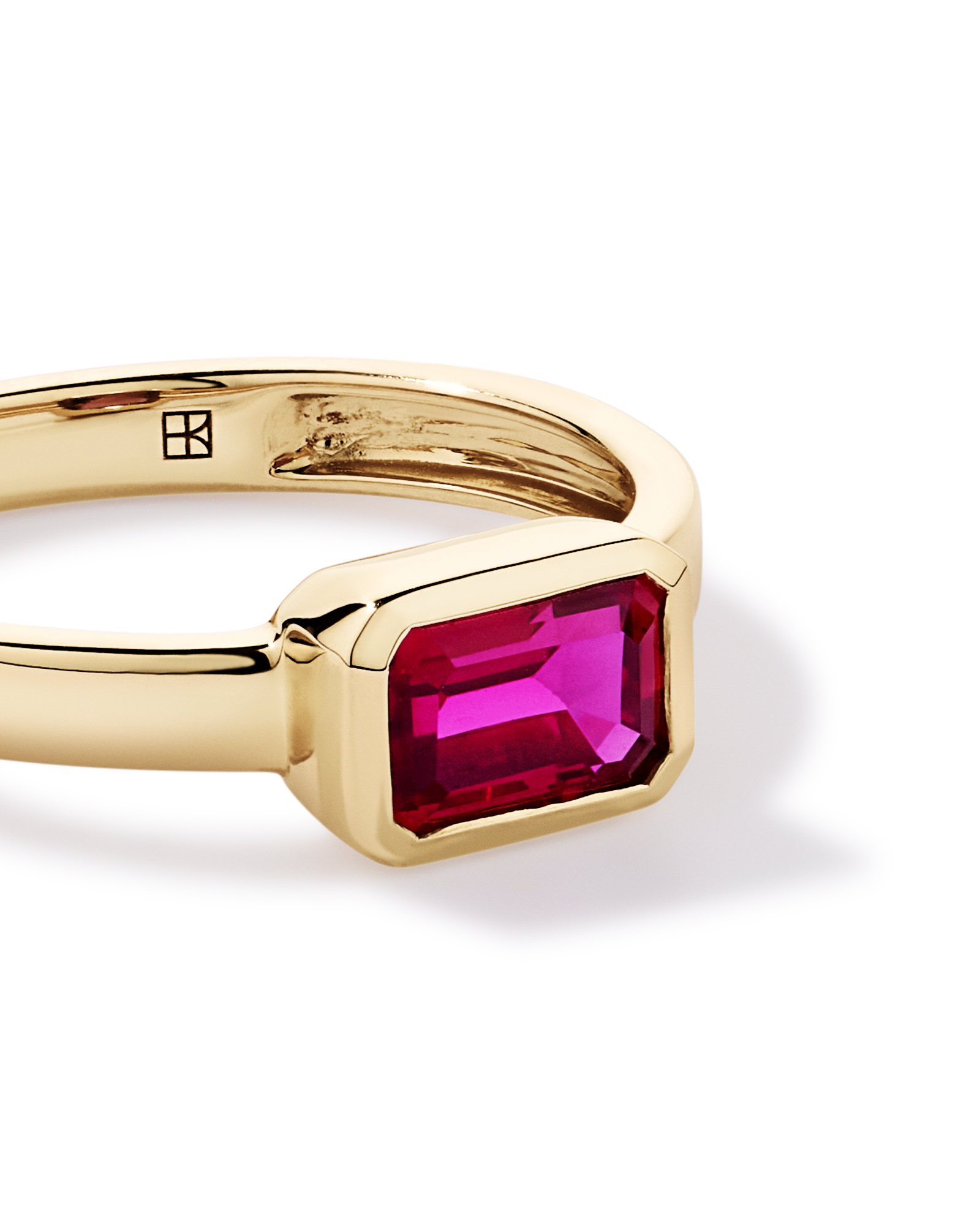Created Ruby Bezel Ring 10kt Yellow Gold