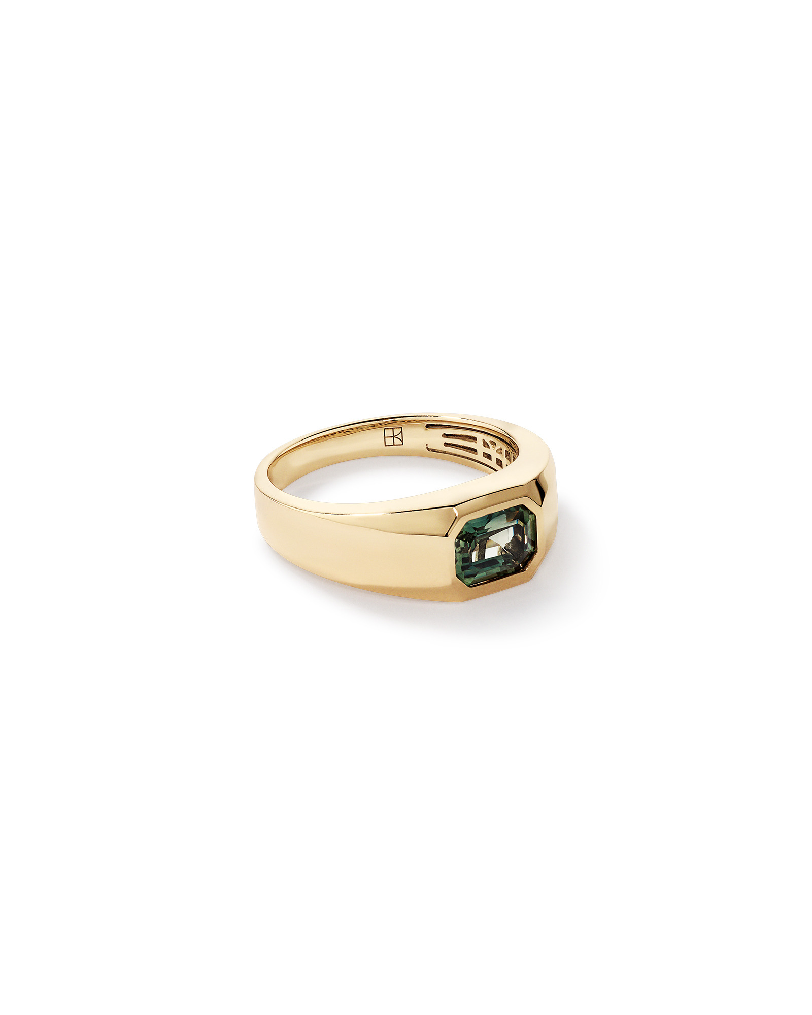 Bezel Set Green Sapphire Gemstone Solitaire Men's Ring in 10kt Yellow Gold