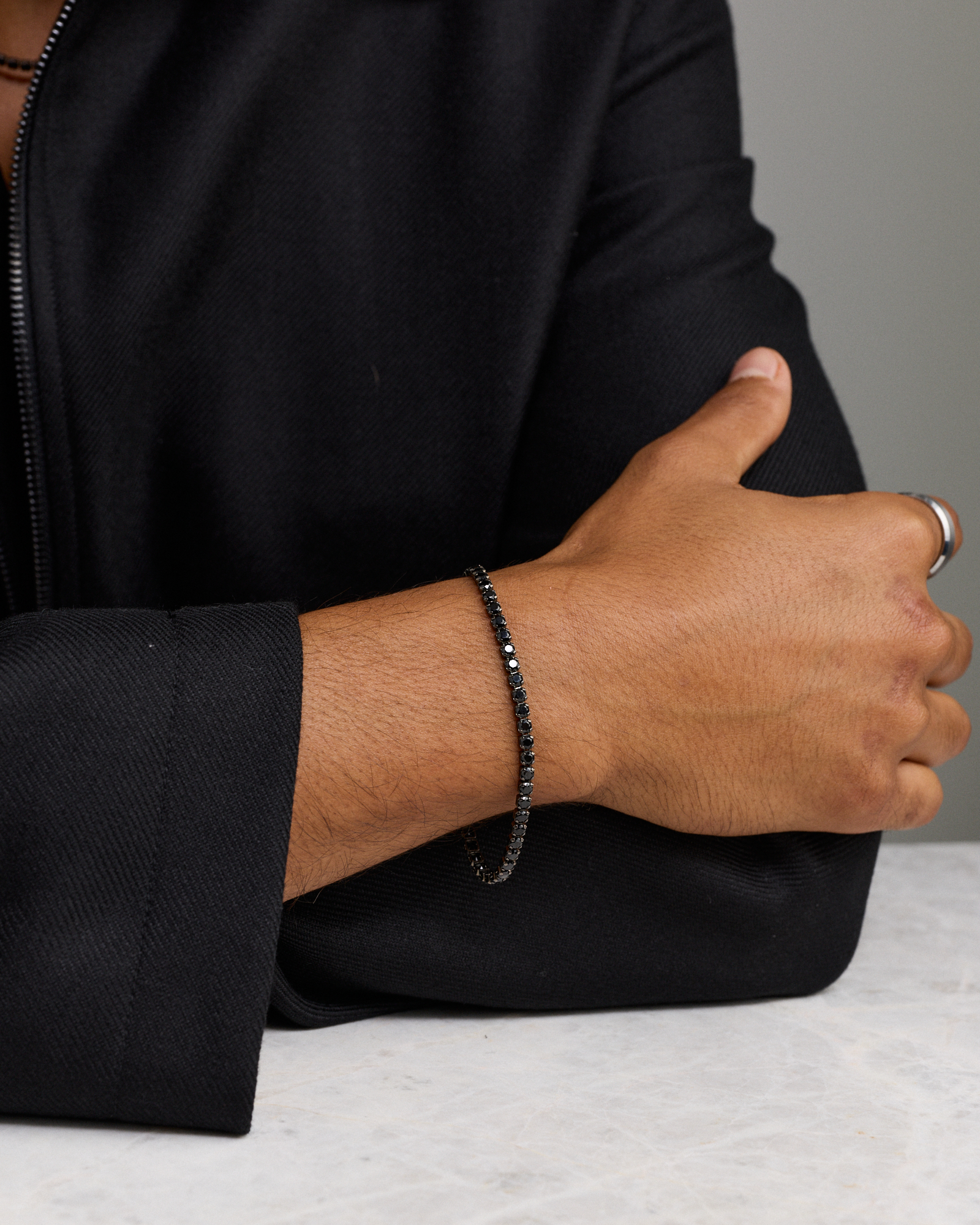 Black Spinel Tennis Bracelet in Sterling Silver